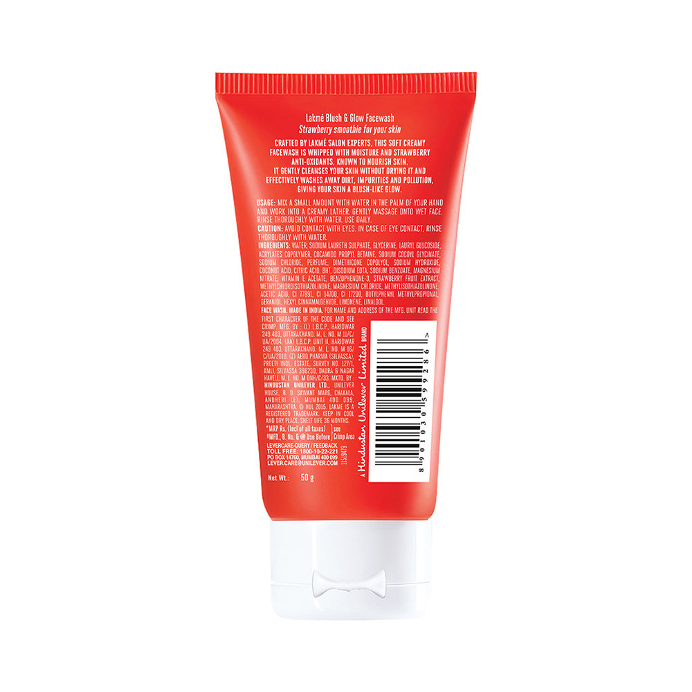 Lakme Blush & Glow Strawberry Creme Face Wash 50 gm | With Strawberry Extracts | Gentle Cleansing | Removes Dirt & Impurities, Pack of 1 Lakme Blush & Glow Strawberry Creme Face Wash 50 gm | With Strawberry Extracts | Gentle Cleansing | Removes Dirt & Impurities, Pack of 1