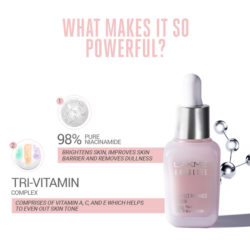Lakme Absolute Perfect Radiance Serum 15 ml | With 7% Niacinamide Complex | Reduces Pigmentation | For All Skin Type, Pack of 1 Lakme Absolute Perfect Radiance Serum 15 ml | With 7% Niacinamide Complex | Reduces Pigmentation | For All Skin Type, Pack of 1