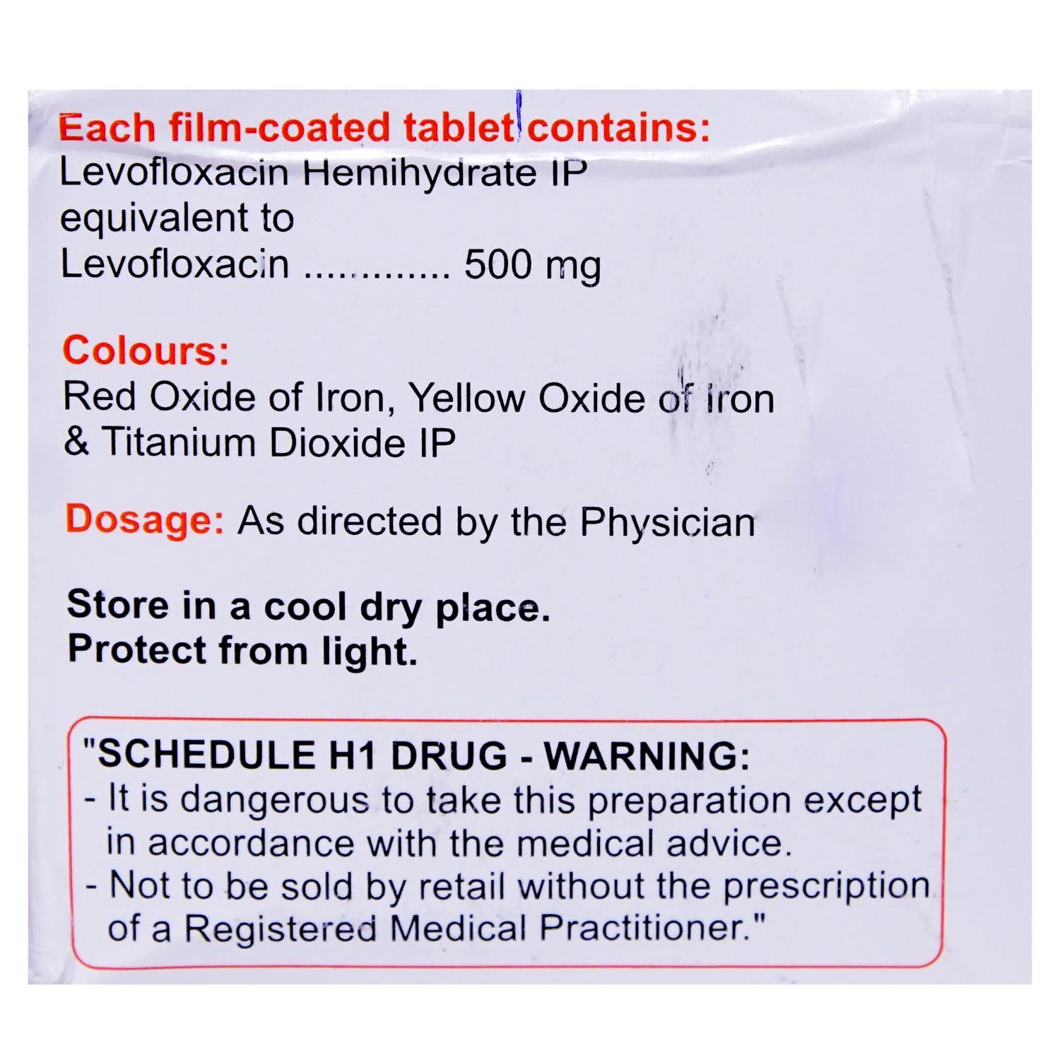Levoquin 500 mg Tablet 5's, Pack of 5 TABLETS Levoquin 500 mg Tablet 5's, Pack of 5 TABLETS