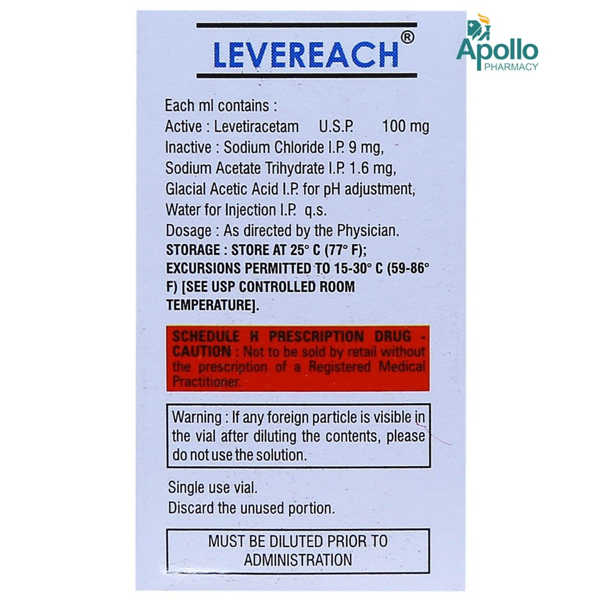Levereach 100mg Injection 5ml, Pack of 1 Injection Levereach 100mg Injection 5ml, Pack of 1 Injection