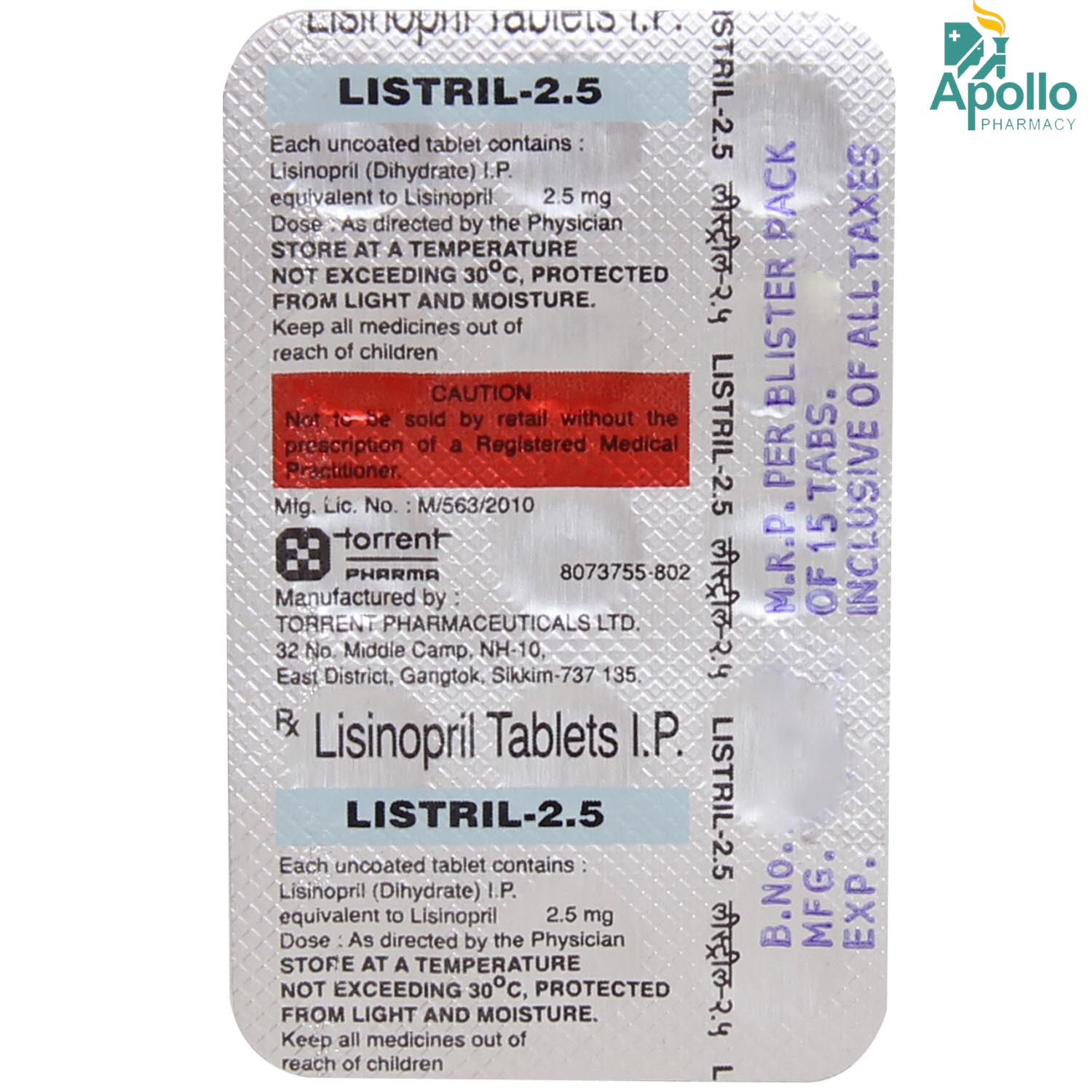 Listril-2.5 Tablet 15's, Pack of 15 TABLETS Listril-2.5 Tablet 15's, Pack of 15 TABLETS