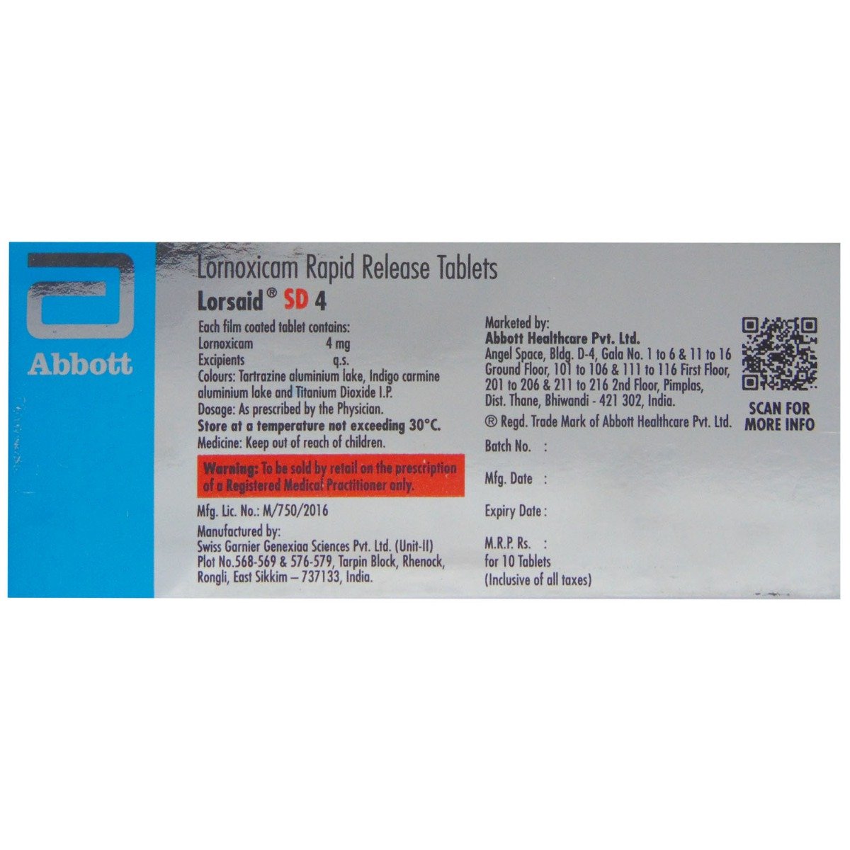 Lorsaid SD 4 Tablet 10's, Pack of 10 TABLETS Lorsaid SD 4 Tablet 10's, Pack of 10 TABLETS