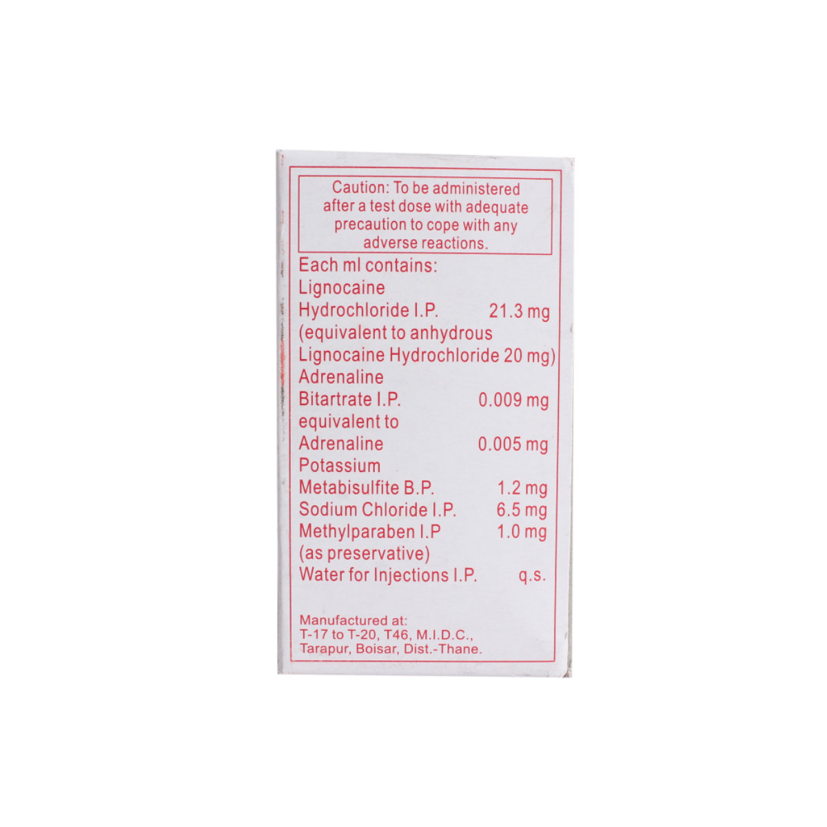 Lox 2% Adrenaline Injection 30 ml, Pack of 1 Injection Lox 2% Adrenaline Injection 30 ml, Pack of 1 Injection