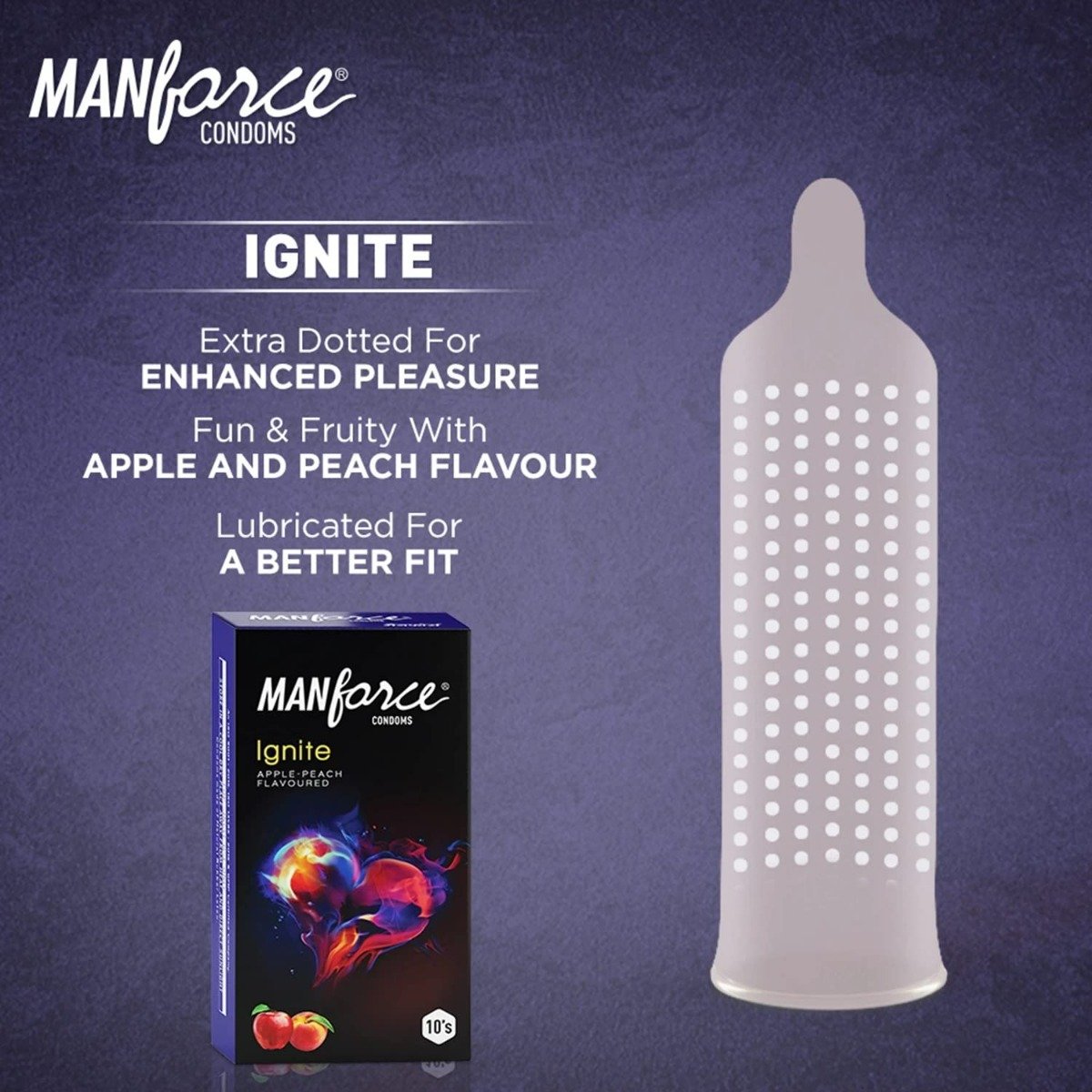 Manforce Ignite Apple-Peach Flavoured Extra Dotted Condoms, 10 Count, Pack of 1 Manforce Ignite Apple-Peach Flavoured Extra Dotted Condoms, 10 Count, Pack of 1