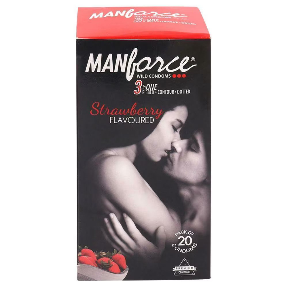 Manforce Wild Strawberry Flavoured Condoms, 20 Count, Pack of 1 Manforce Wild Strawberry Flavoured Condoms, 20 Count, Pack of 1