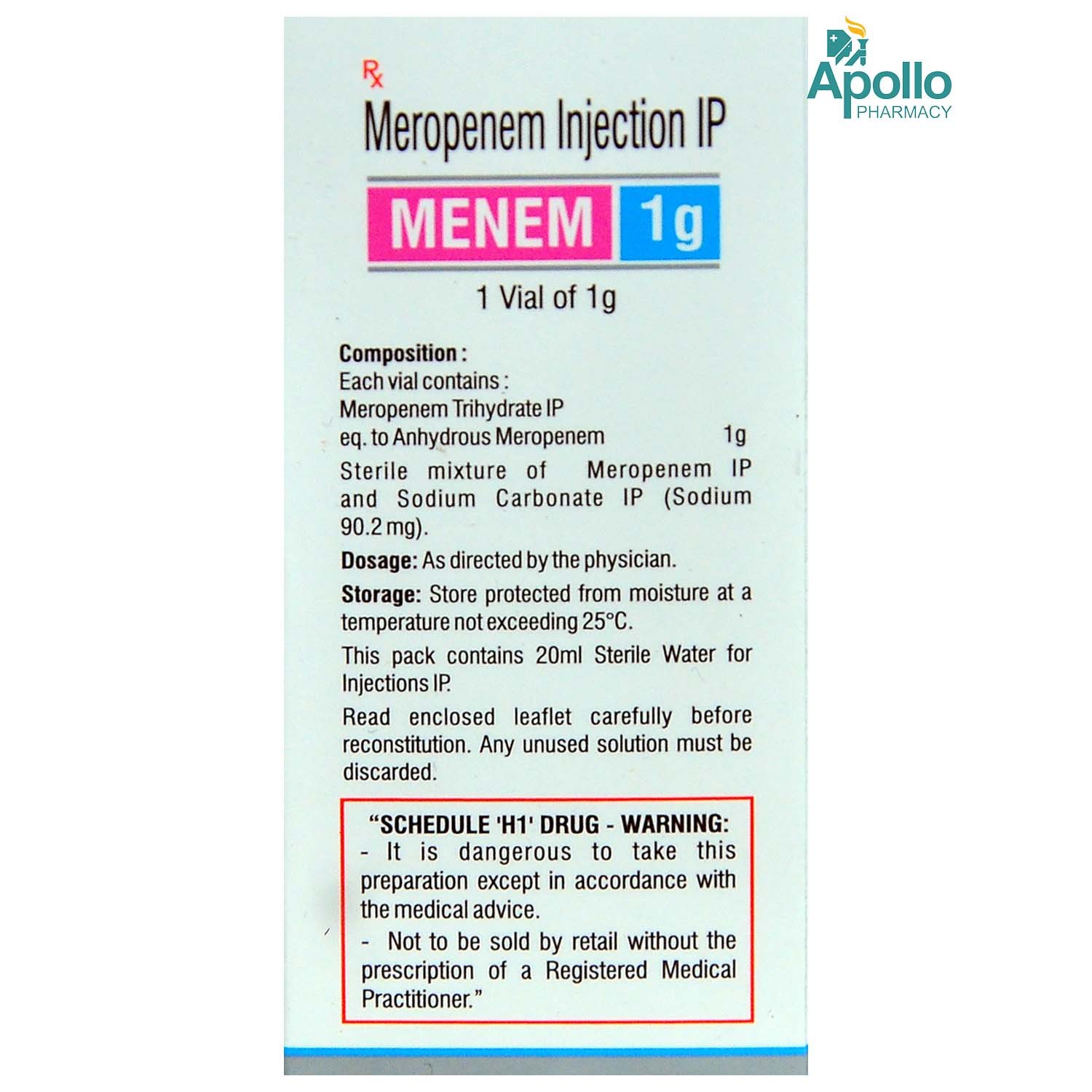 MENEM 1GM INJECTION 10ML, Pack of 1 INJECTION MENEM 1GM INJECTION 10ML, Pack of 1 INJECTION