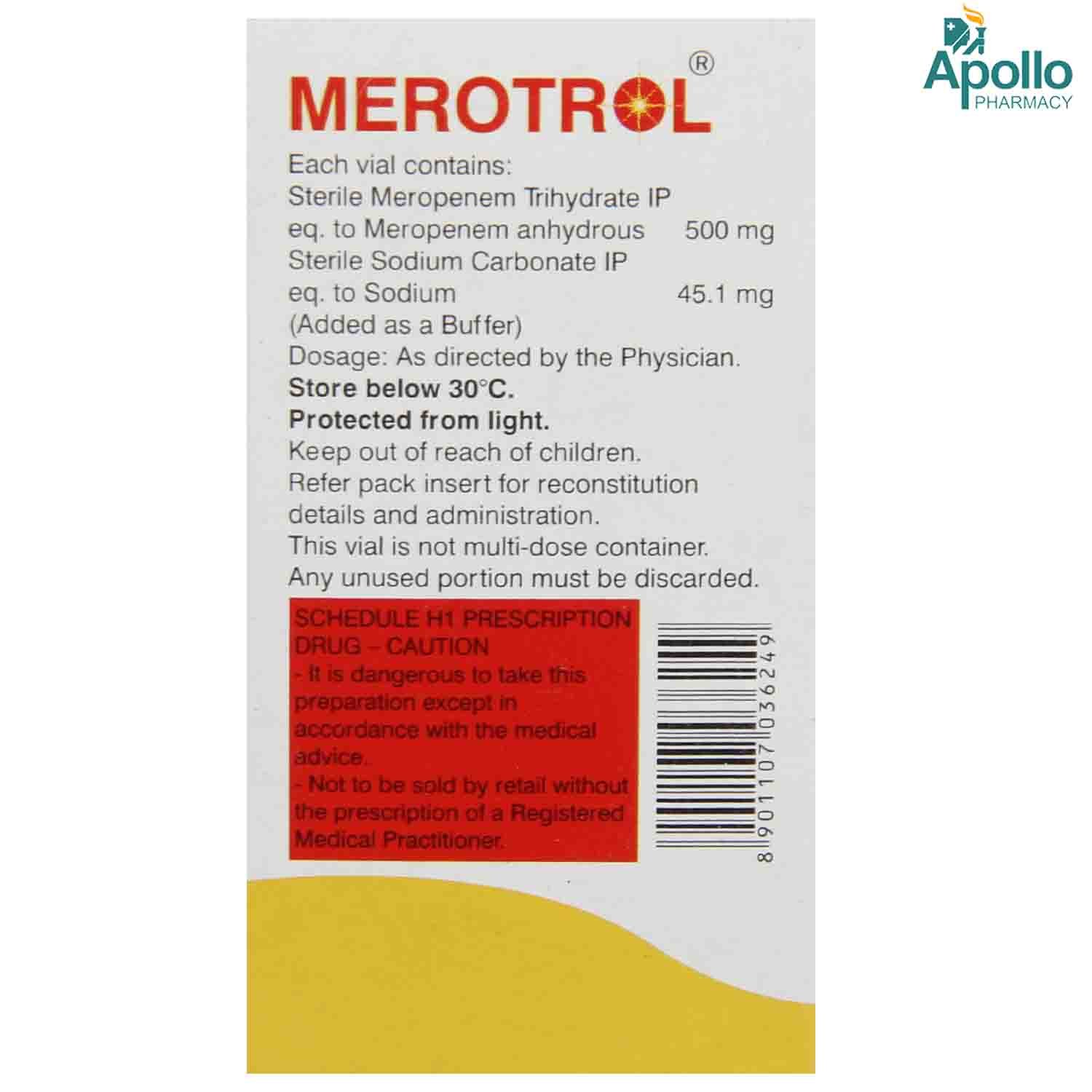 MEROTROL 500MG INJECTION, Pack of 1 INJECTION MEROTROL 500MG INJECTION, Pack of 1 INJECTION