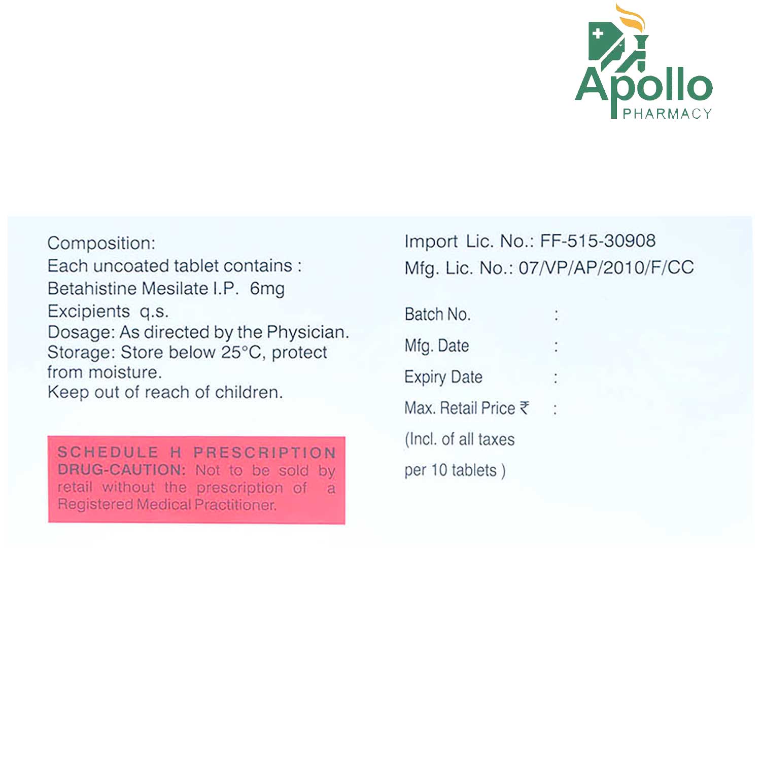 Merislone 6mg Tablet 10's, Pack of 10 TABLETS Merislone 6mg Tablet 10's, Pack of 10 TABLETS