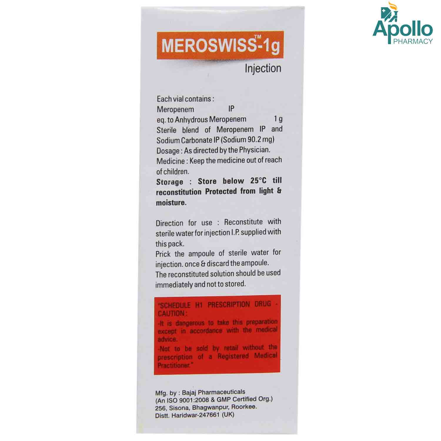 Meroswiss-1gm Injection, Pack of 1 Injection Meroswiss-1gm Injection, Pack of 1 Injection
