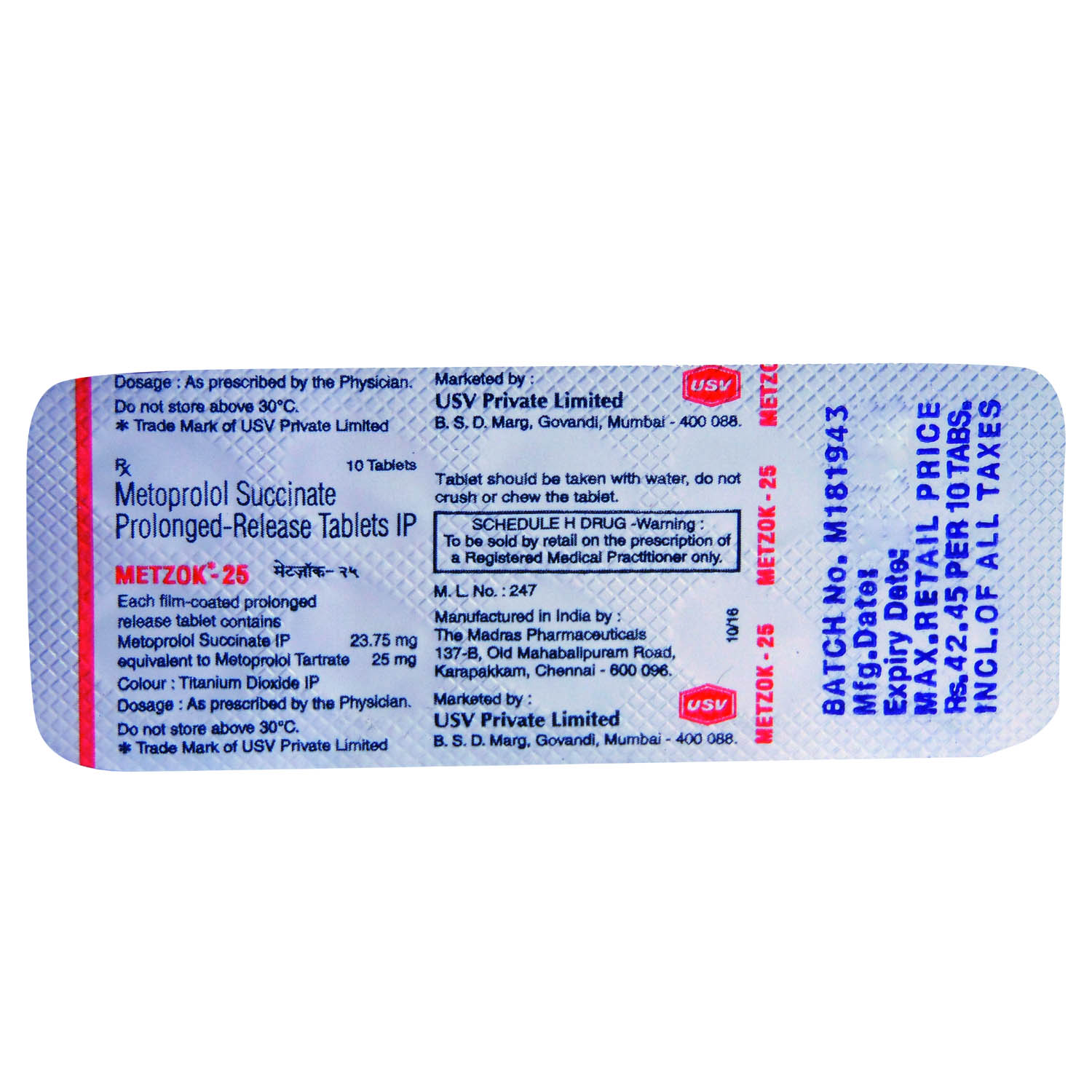 Metzok-25 Tablet 10's, Pack of 10 TABLETS Metzok-25 Tablet 10's, Pack of 10 TABLETS