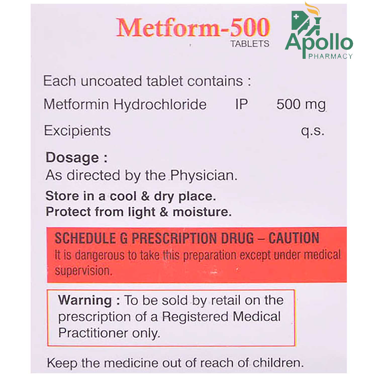 Metform 500 Tablet 20's, Pack of 20 TABLETS Metform 500 Tablet 20's, Pack of 20 TABLETS