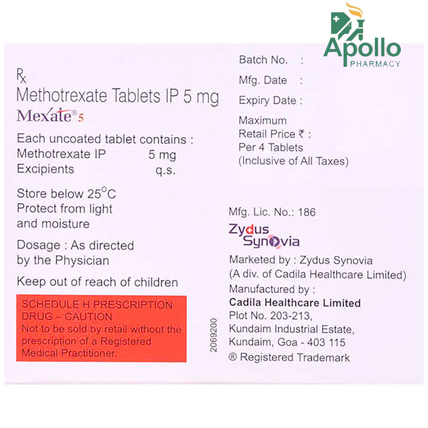Mexate 5 Tablet 4's, Pack of 4 TabletS Mexate 5 Tablet 4's, Pack of 4 TabletS