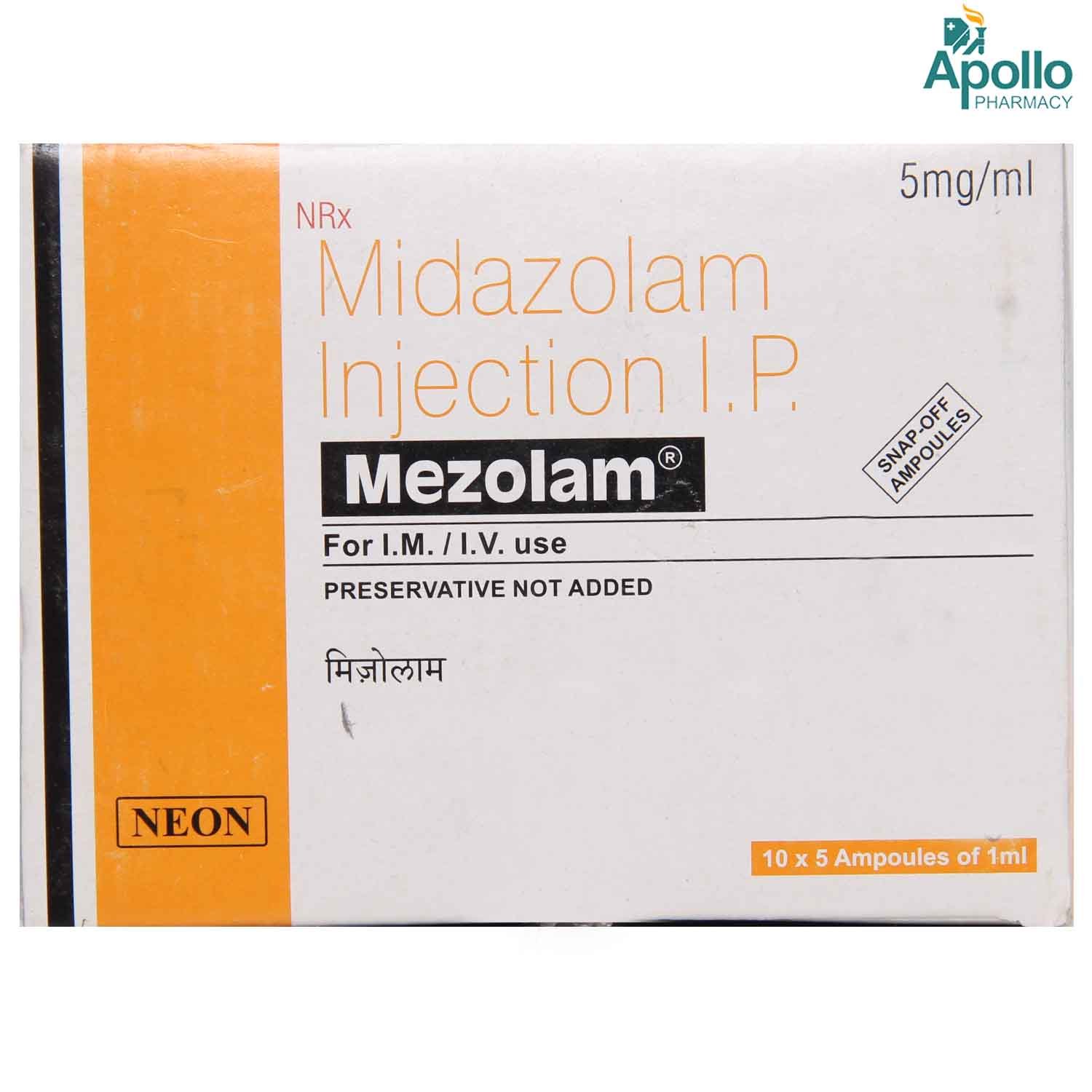 MEZOLAM 5MG INJECTION 1ML, Pack of 1 Injection MEZOLAM 5MG INJECTION 1ML, Pack of 1 Injection