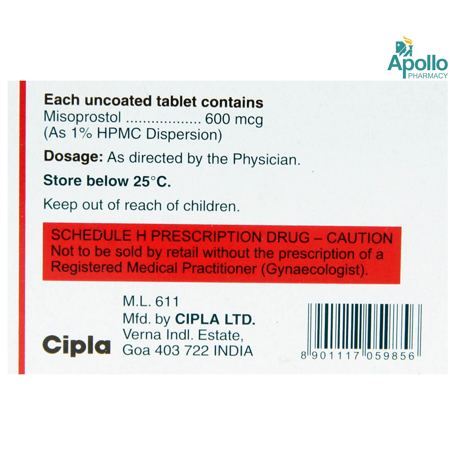 MISOPROST 600MCG TABLET, Pack of 1 TABLET MISOPROST 600MCG TABLET, Pack of 1 TABLET