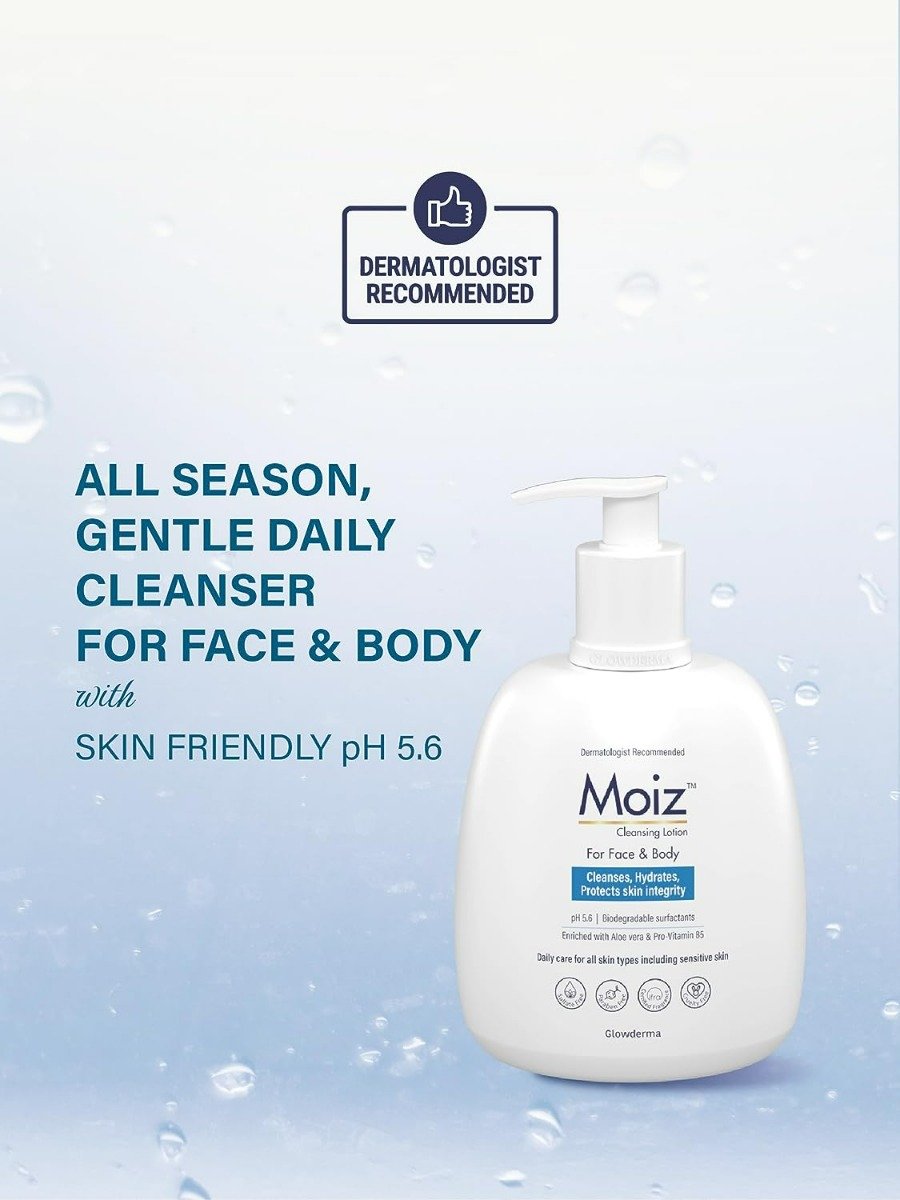 Moiz Cleansing Lotion 400 ml | With Aloe Vera & Pro Vitamin B5 | Gently Cleanses, Hydrates & Protects | Skin Friendly pH 5.5 | For Face & Body | For All Skin Type, Sensitive Skin, Pack of 1 Moiz Cleansing Lotion 400 ml | With Aloe Vera & Pro Vitamin B5 | Gently Cleanses, Hydrates & Protects | Skin Friendly pH 5.5 | For Face & Body | For All Skin Type, Sensitive Skin, Pack of 1