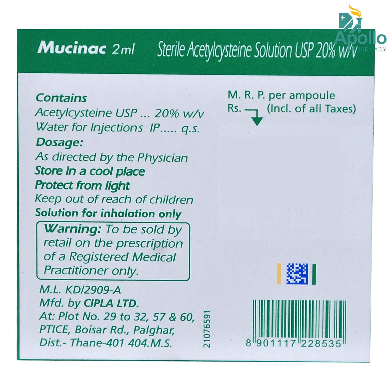 Mucinac Injection 5 x 2 ml , Pack of 5 INJECTIONS Mucinac Injection 5 x 2 ml , Pack of 5 INJECTIONS