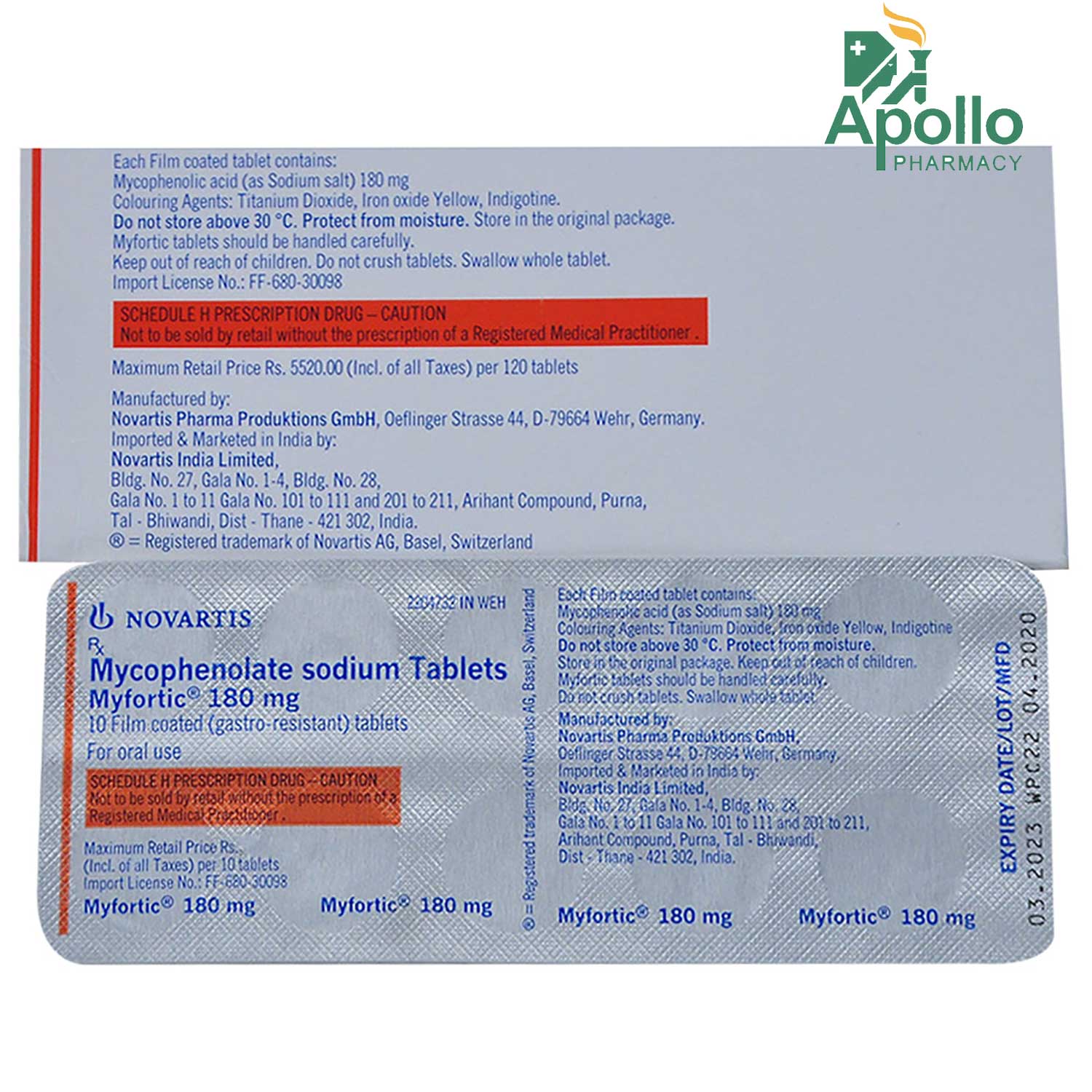 Myfortic 180 mg Tablet 10's, Pack of 10 TABLETS Myfortic 180 mg Tablet 10's, Pack of 10 TABLETS