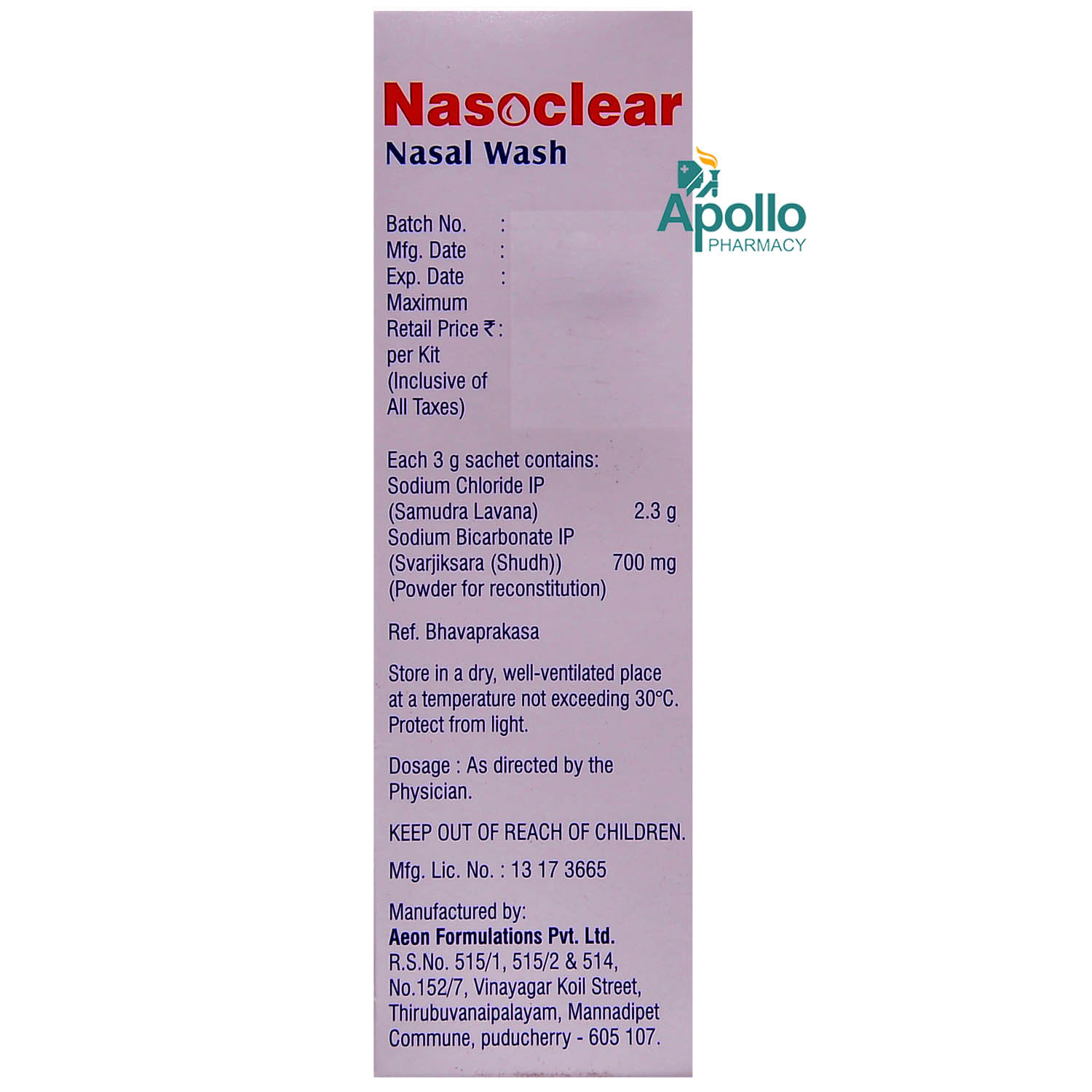 Nasoclear Nasal Wash 3 gm Kit 20's, Pack of 1 SACHET Nasoclear Nasal Wash 3 gm Kit 20's, Pack of 1 SACHET