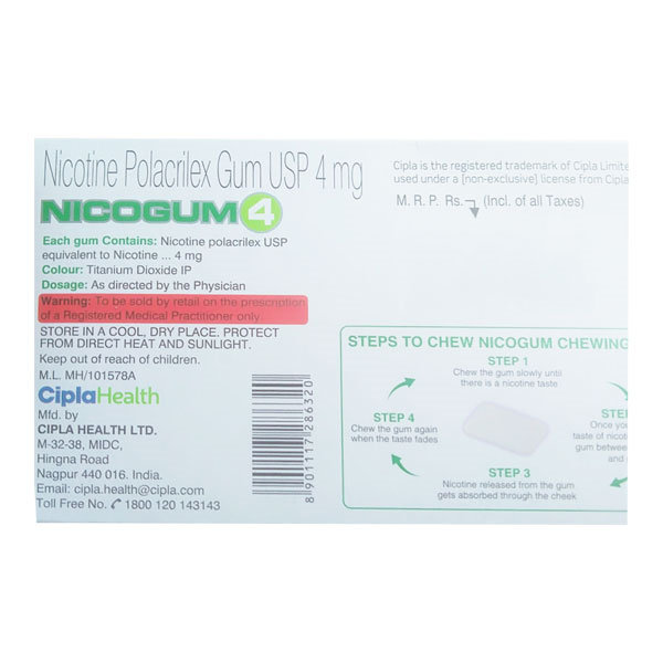 Nicogum 4 Nicotine Gum Freshmint Flavour, 12 Chewing Gums, Pack of 1 Nicogum 4 Nicotine Gum Freshmint Flavour, 12 Chewing Gums, Pack of 1