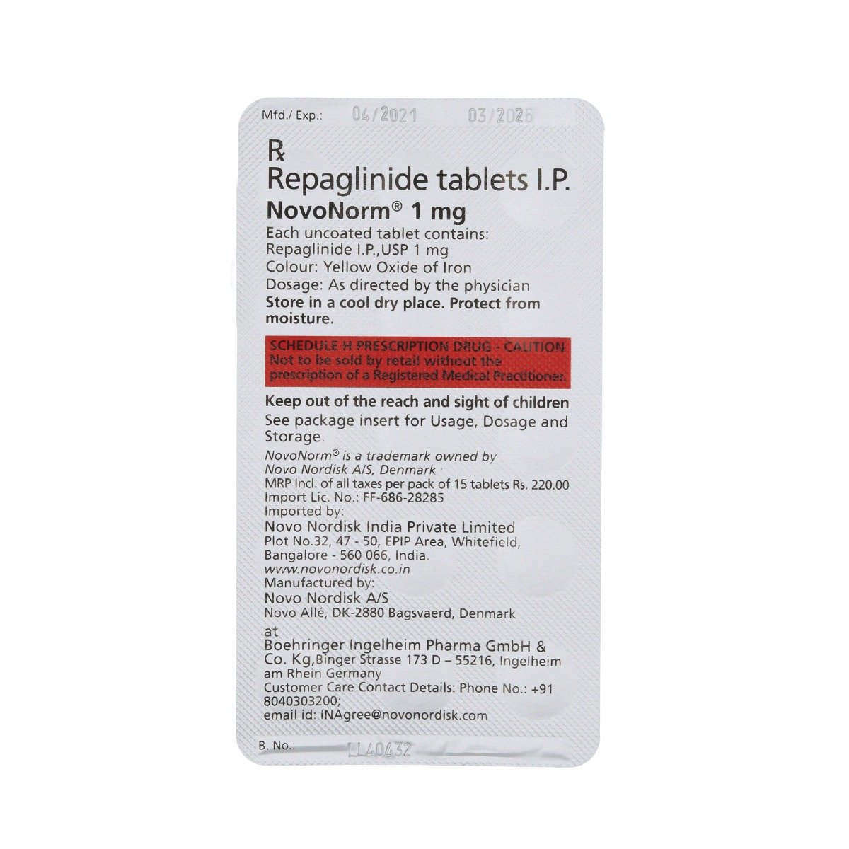 Novonorm 1 mg Tablet 15's, Pack of 15 TABLETS Novonorm 1 mg Tablet 15's, Pack of 15 TABLETS