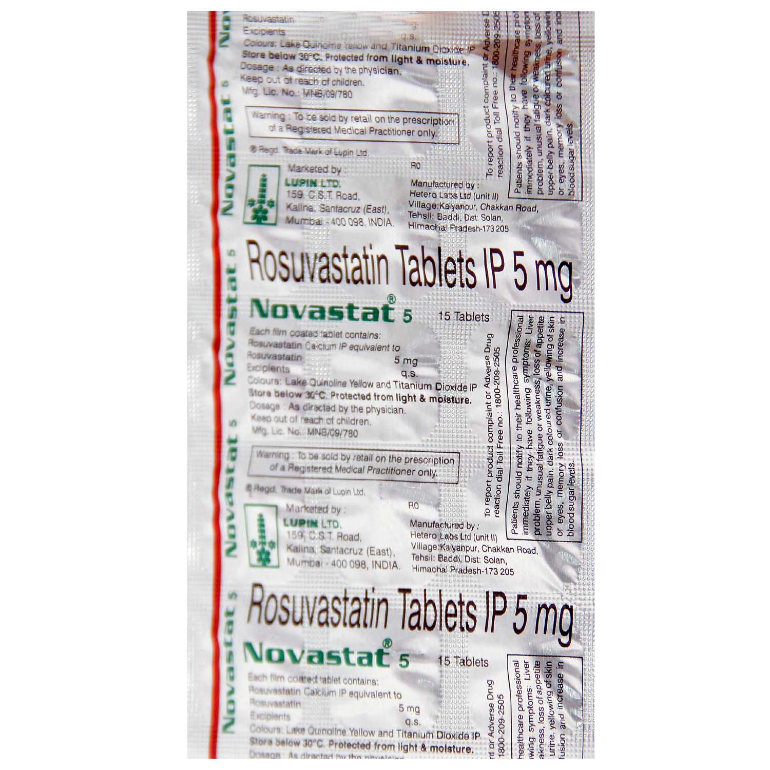 Novastat 5 Tablet 15's, Pack of 15 TabletS Novastat 5 Tablet 15's, Pack of 15 TabletS