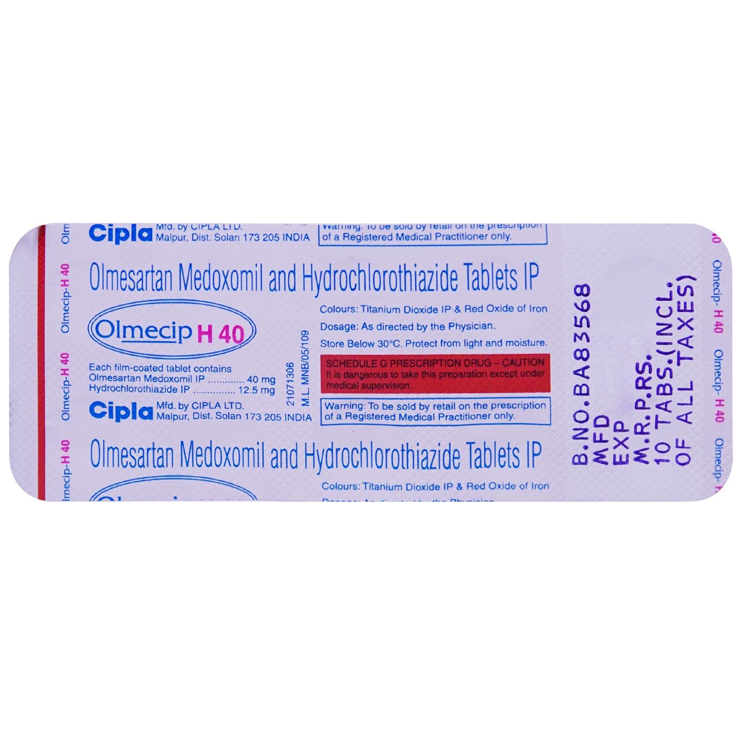 OLMECIP H 40MG TABLET, Pack of 10 TABLETS OLMECIP H 40MG TABLET, Pack of 10 TABLETS