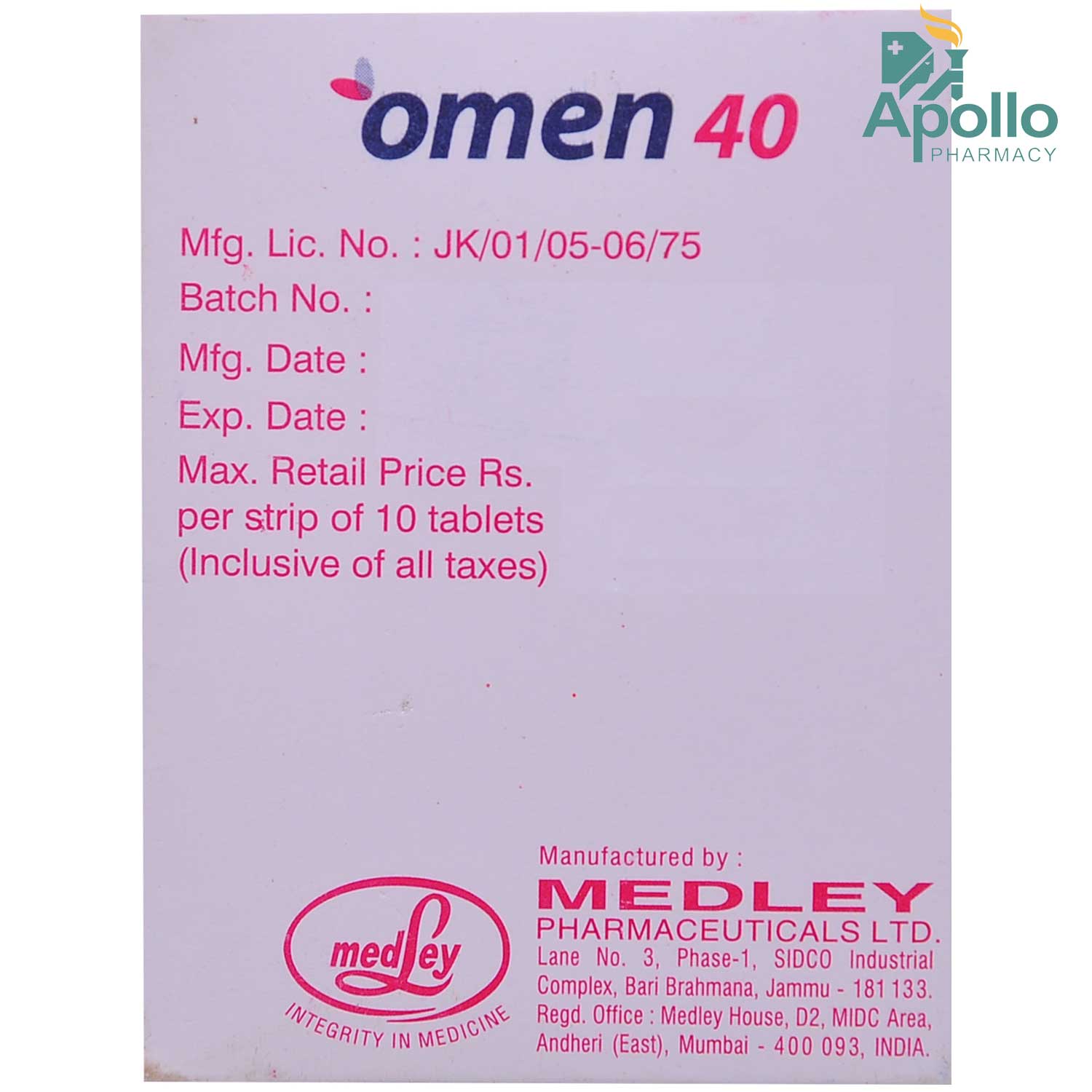 Omen 40 Tablet 10's, Pack of 10 TABLETS Omen 40 Tablet 10's, Pack of 10 TABLETS
