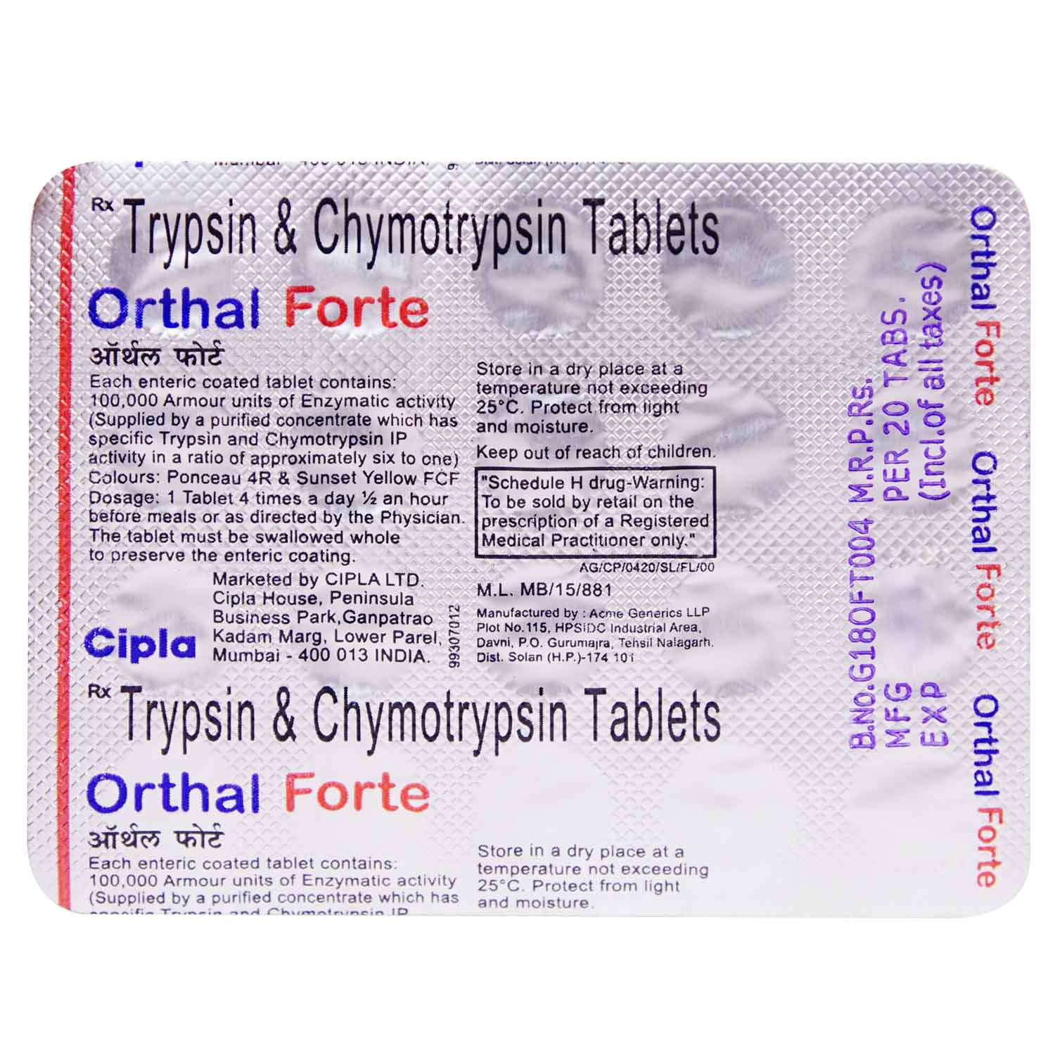 Orthal Forte Tablet 20's, Pack of 20 TABLETS Orthal Forte Tablet 20's, Pack of 20 TABLETS