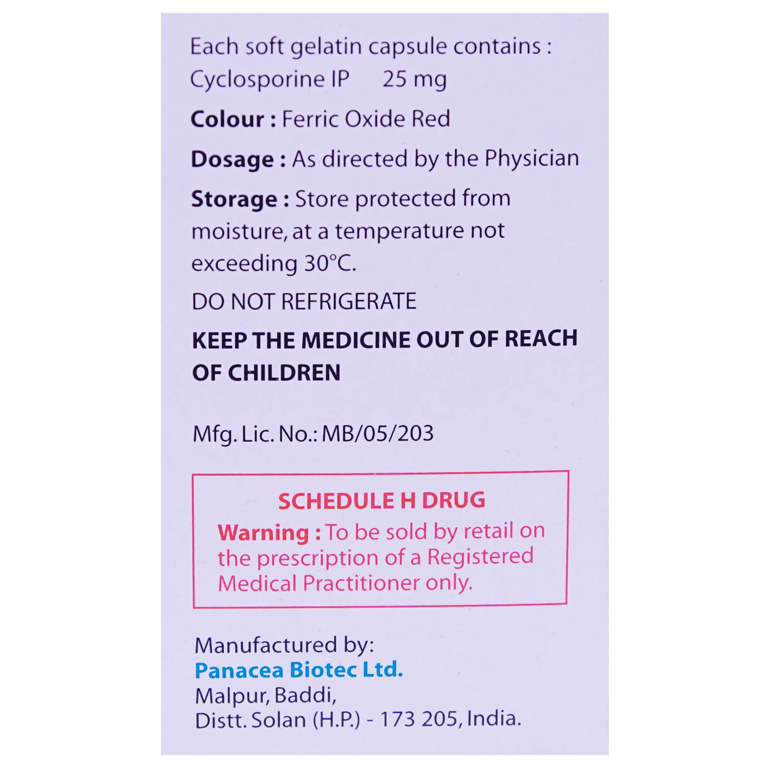 Panimun Bioral 25 mg Capsule 6's, Pack of 6 CAPSULES Panimun Bioral 25 mg Capsule 6's, Pack of 6 CAPSULES