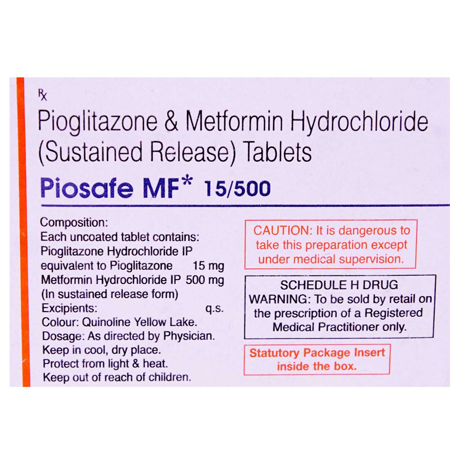 PIOSAFE MF 15MG TABLET, Pack of 10 PIOSAFE MF 15MG TABLET, Pack of 10