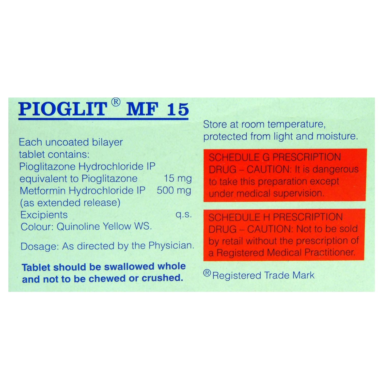 Pioglit MF 15 Tablet 10's, Pack of 10 Pioglit MF 15 Tablet 10's, Pack of 10