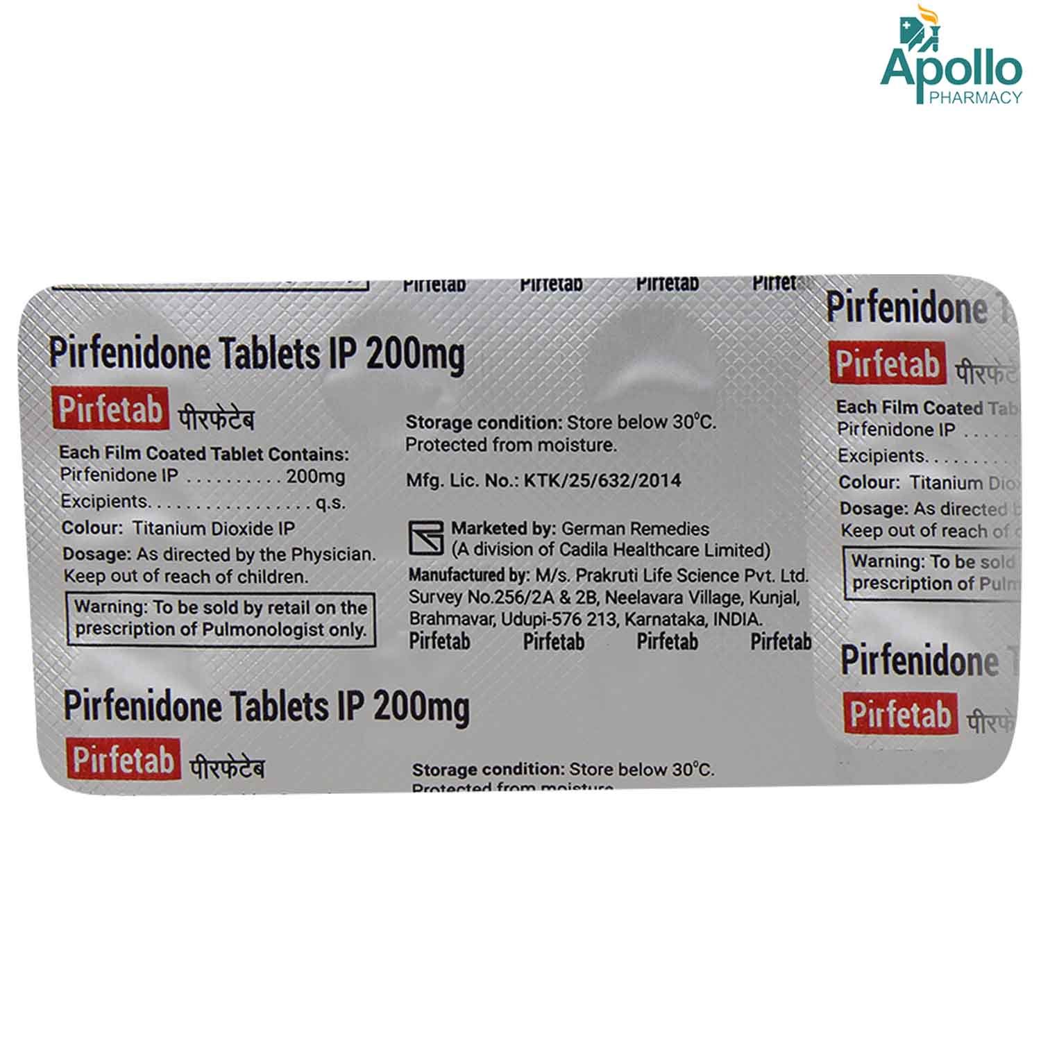 Pirfetab 200 Tablet 10's, Pack of 10 TABLETS Pirfetab 200 Tablet 10's, Pack of 10 TABLETS