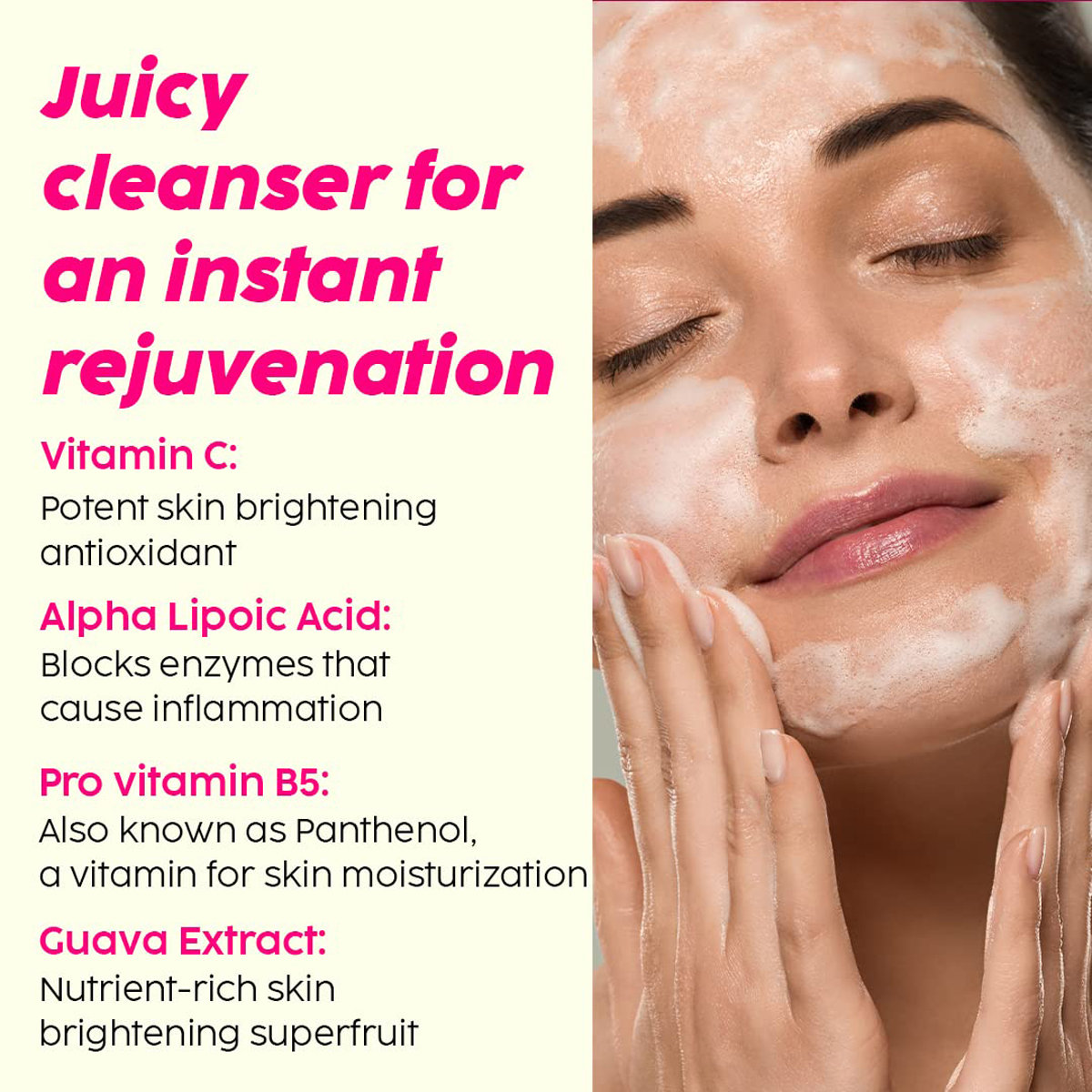 Plix Guava Glow Juicy Cleanser 100 ml | Vitamin C, ALA, Pro Vitamin B5 | Instantly Brightens Skin | For All Skin Type, Pack of 1 Plix Guava Glow Juicy Cleanser 100 ml | Vitamin C, ALA, Pro Vitamin B5 | Instantly Brightens Skin | For All Skin Type, Pack of 1