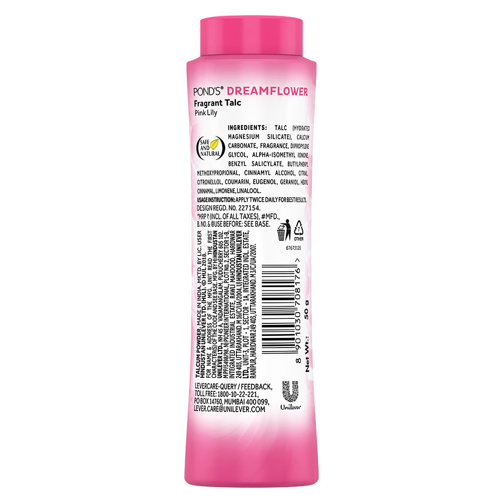 Pond's Dreamflower Fragrant Pink Lily Talc Powder 50 gm | Reduce Sweat | Controls Body Odour With Pink Lily Fragrance, Pack of 1 Pond's Dreamflower Fragrant Pink Lily Talc Powder 50 gm | Reduce Sweat | Controls Body Odour With Pink Lily Fragrance, Pack of 1