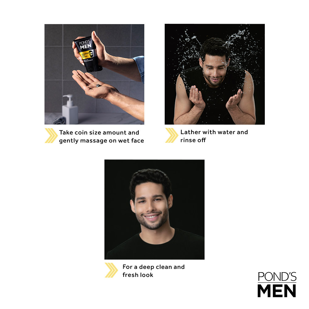 Pond's Men Pollution Out Face Wash 50 gm | With Activated Charcoal | Removes Pollutant & Dirt | Deeply Cleanses Skin | For Men Only, Pack of 1 Pond's Men Pollution Out Face Wash 50 gm | With Activated Charcoal | Removes Pollutant & Dirt | Deeply Cleanses Skin | For Men Only, Pack of 1