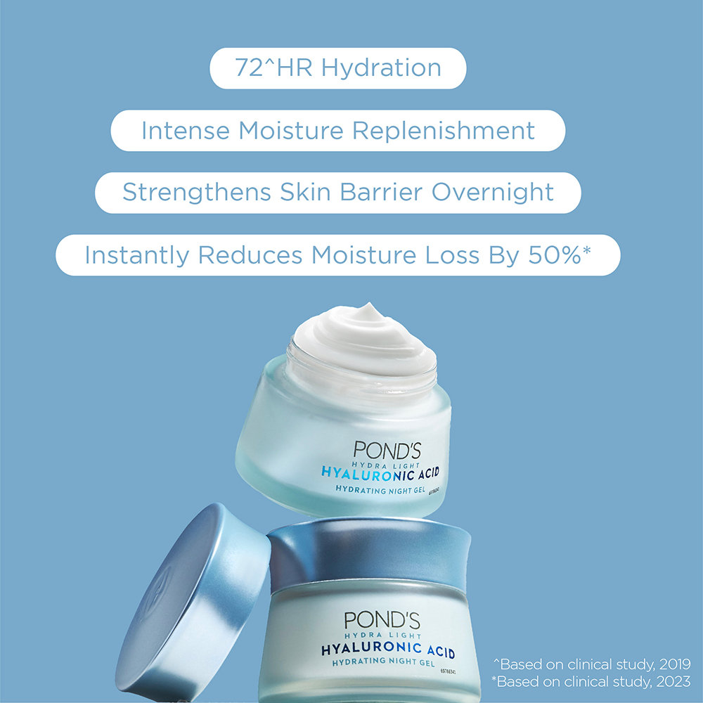 Pond's Hydralight Hyaluronic Acid Hydrating Night Gel 50 gm | Hyaluronic Acid & Pentavitin | Plumps Skin For 72 Hrs | Reduces Moisture Loss, Pack of 1 Pond's Hydralight Hyaluronic Acid Hydrating Night Gel 50 gm | Hyaluronic Acid & Pentavitin | Plumps Skin For 72 Hrs | Reduces Moisture Loss, Pack of 1