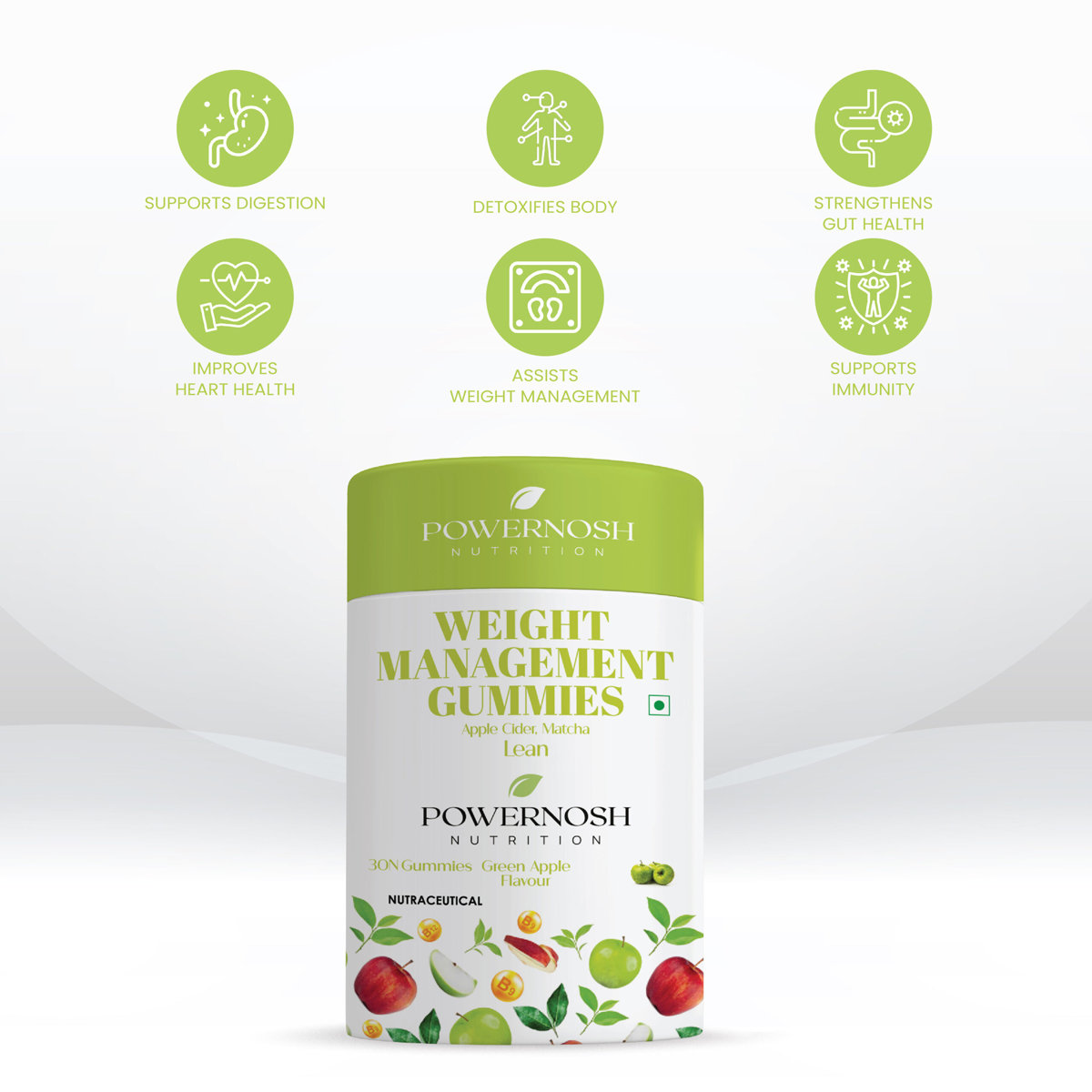 Powernosh Nutrition Weight Management Gummies Green Apple Flavour, 30 Count, Pack of 1 Powernosh Nutrition Weight Management Gummies Green Apple Flavour, 30 Count, Pack of 1