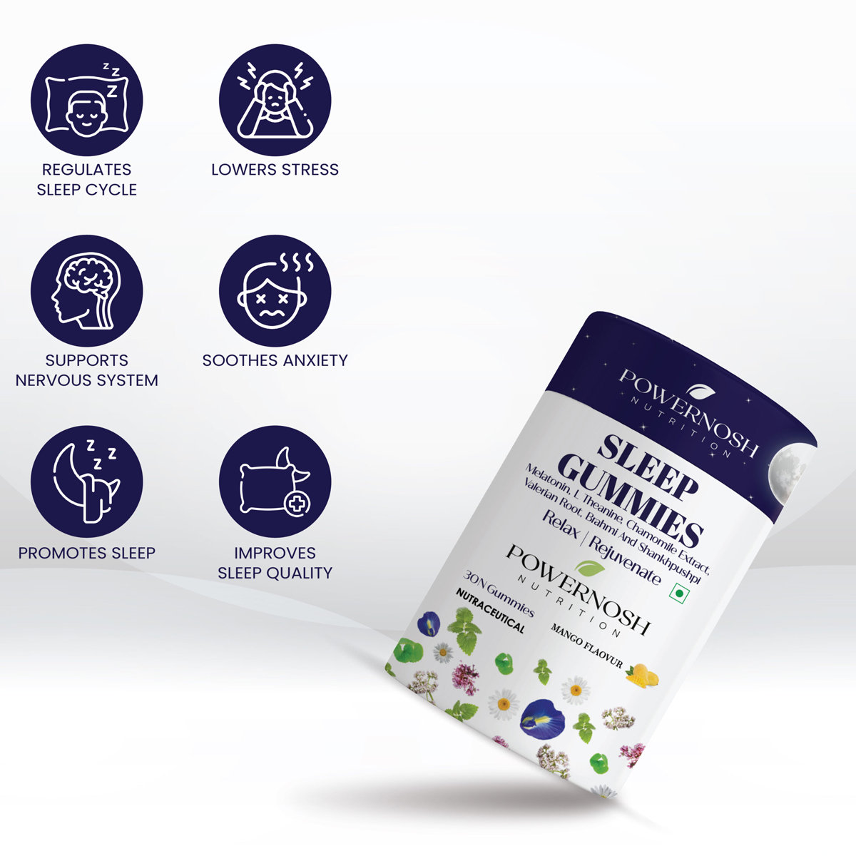 Powernosh Nutrition Sleep Gummies Mango Flavour, 30 Count, Pack of 1 Powernosh Nutrition Sleep Gummies Mango Flavour, 30 Count, Pack of 1