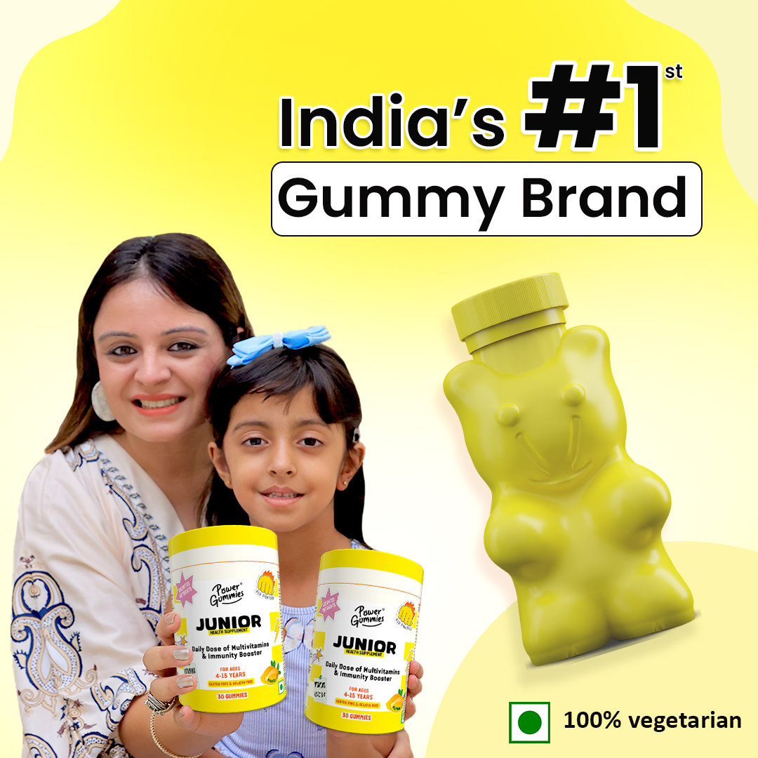 Power Gummies Junior Multivitamins & Immunity Booster Health Supplement for Kids from 4 to15 Years, Tasty Mango Flavour - with Vitamin A, B, C, D, & K, 30 Gummies, Pack of 1 Power Gummies Junior Multivitamins & Immunity Booster Health Supplement for Kids from 4 to15 Years, Tasty Mango Flavour - with Vitamin A, B, C, D, & K, 30 Gummies, Pack of 1