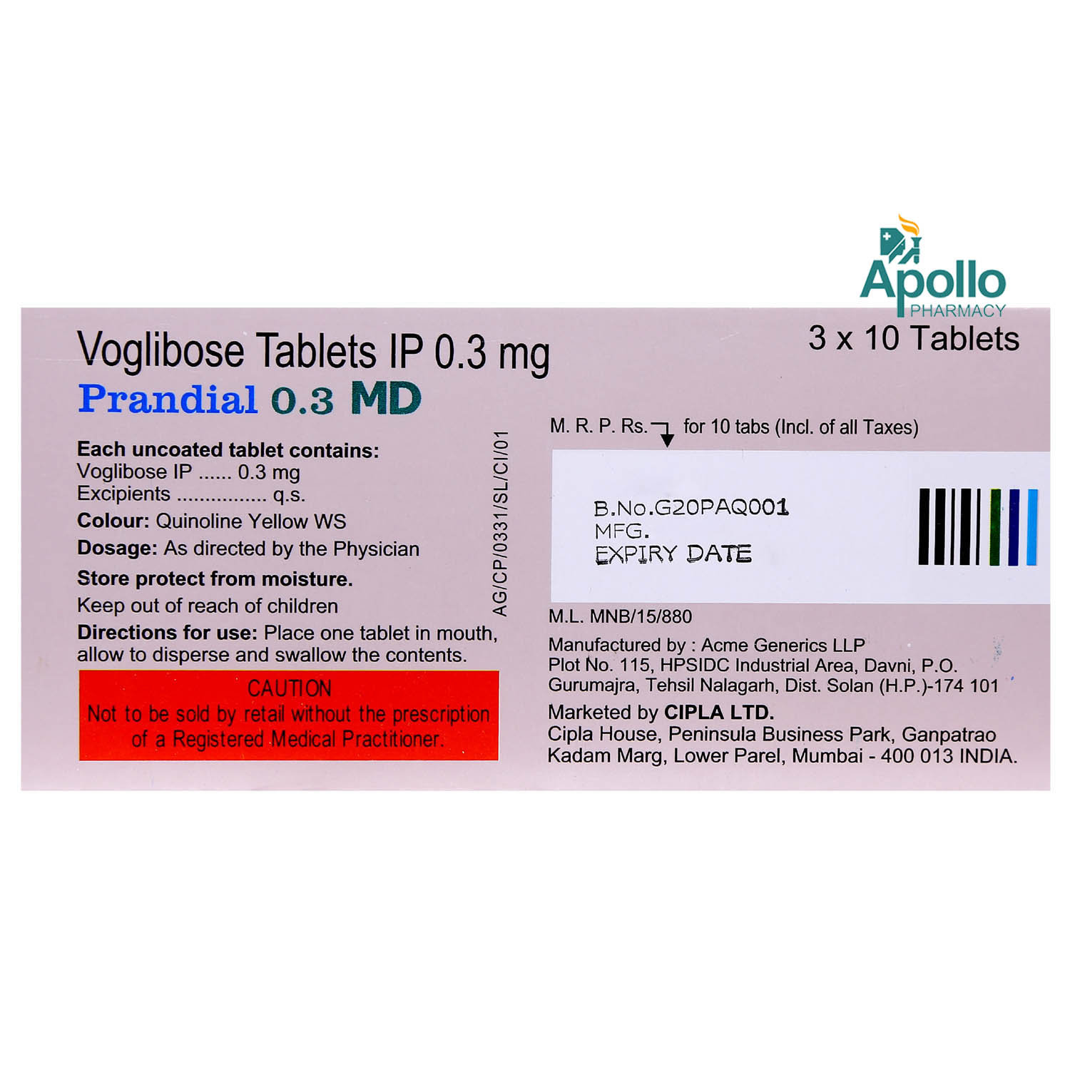 Prandial 0.3 MD Tablet 10's, Pack of 10 TabletS Prandial 0.3 MD Tablet 10's, Pack of 10 TabletS