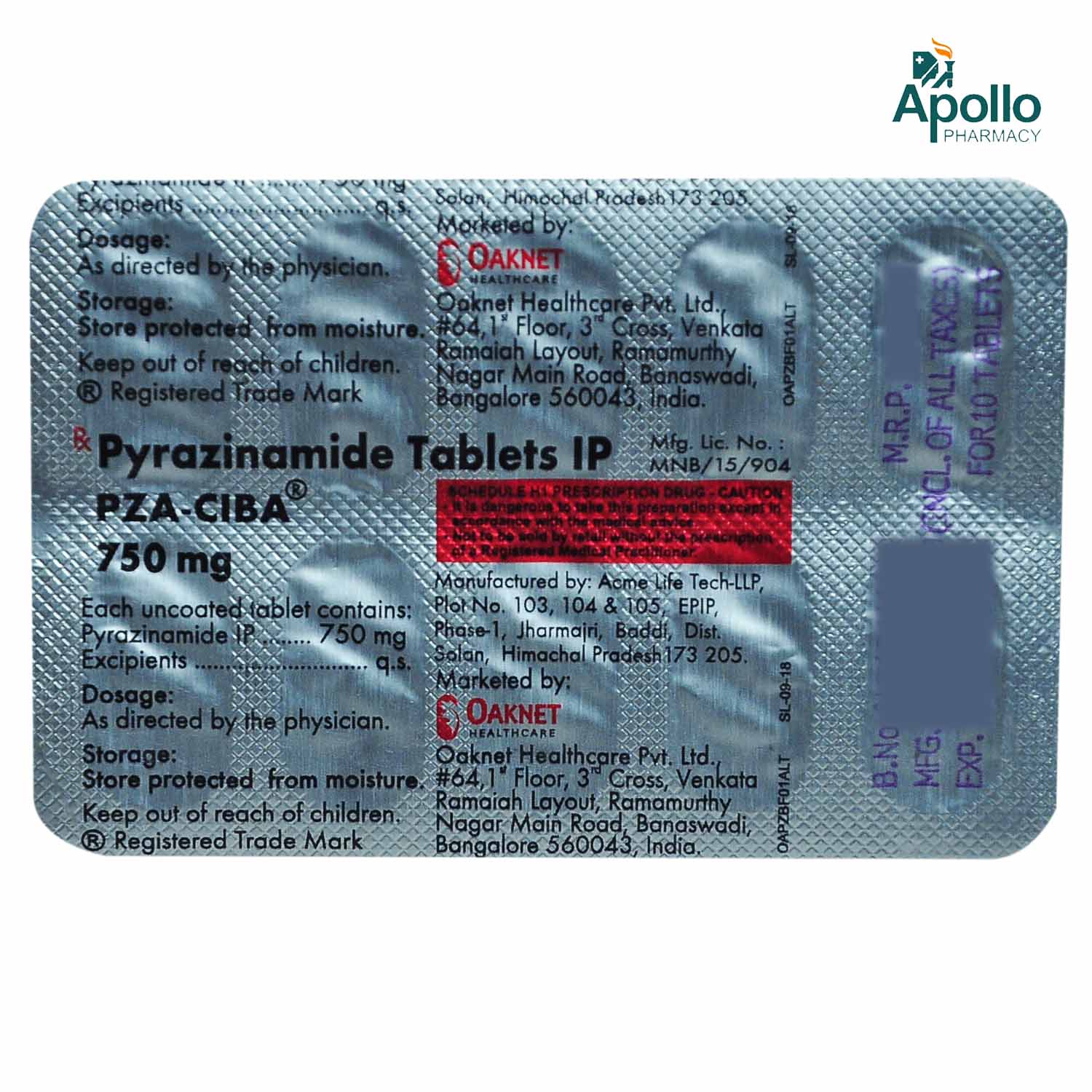PZA CIBA 750MG, Pack of 10 TABLETS PZA CIBA 750MG, Pack of 10 TABLETS
