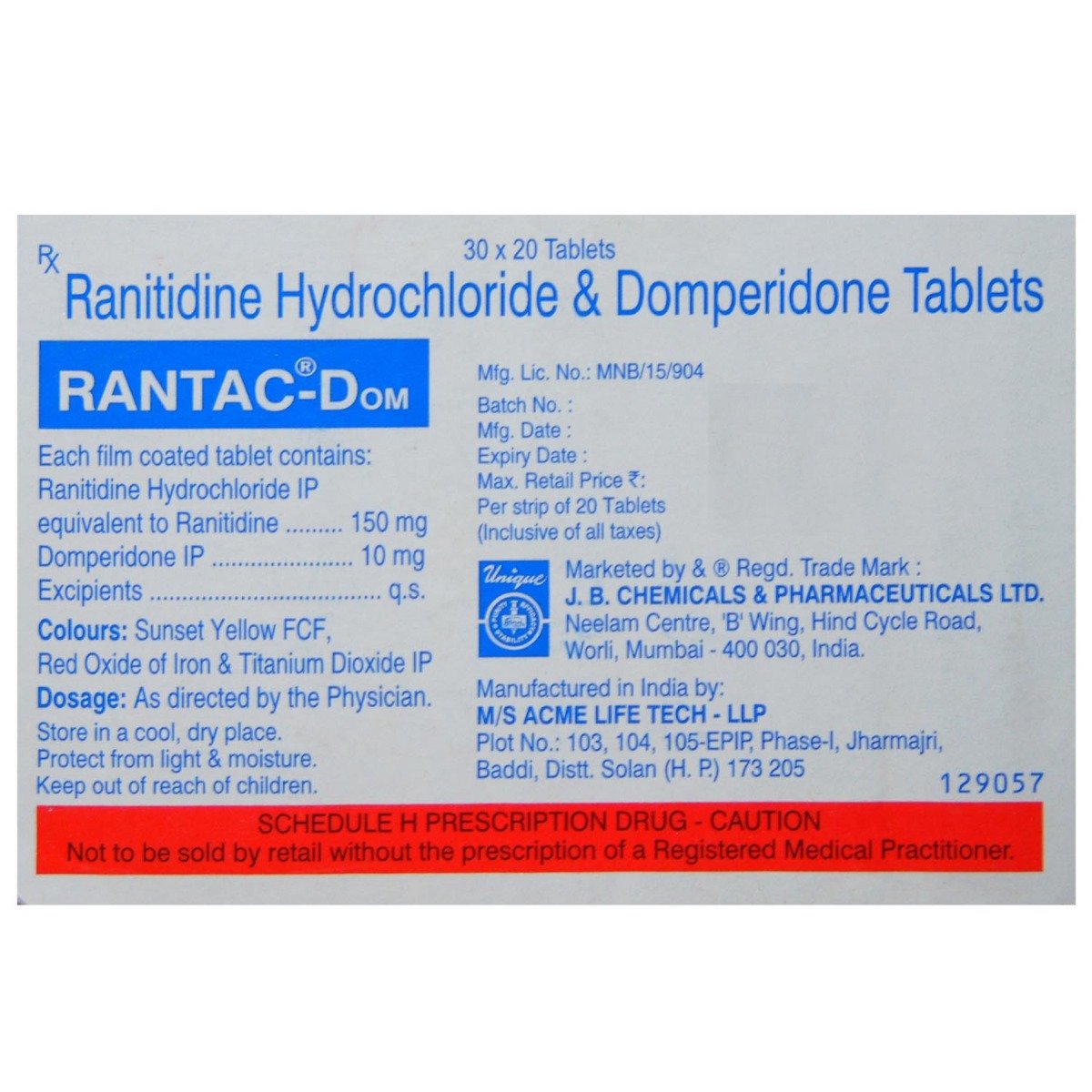 Rantac-Dom Tablet 20's, Pack of 20 Rantac-Dom Tablet 20's, Pack of 20