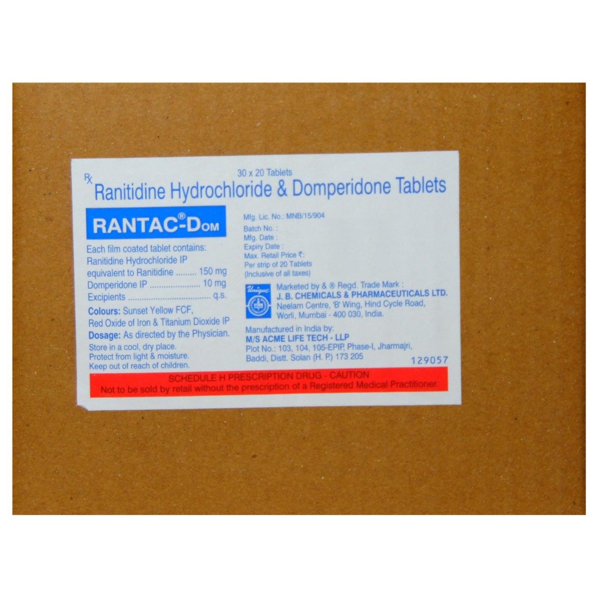 Rantac-Dom Tablet 20's, Pack of 20 Rantac-Dom Tablet 20's, Pack of 20