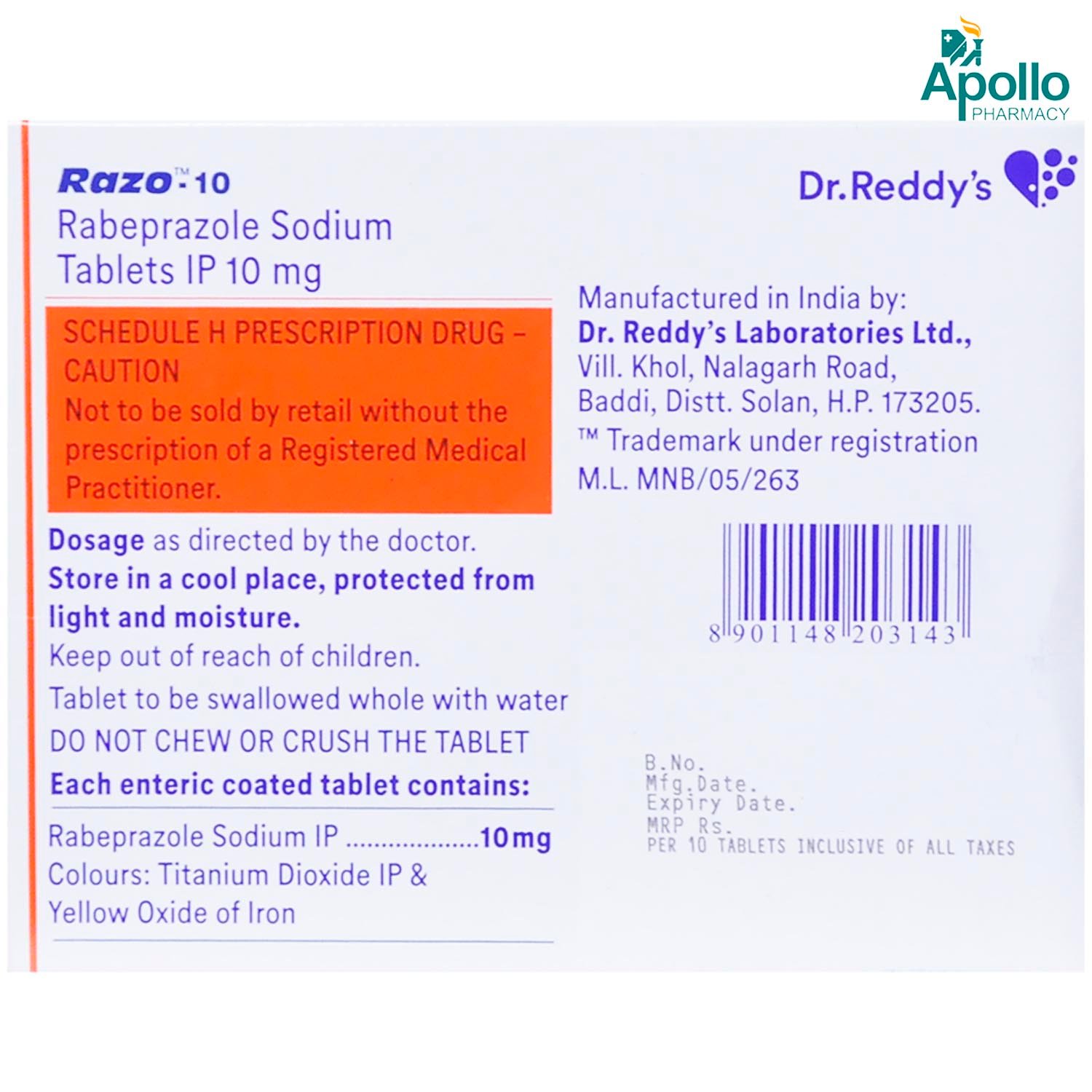 Razo-10 Tablet 10's, Pack of 10 TABLETS Razo-10 Tablet 10's, Pack of 10 TABLETS