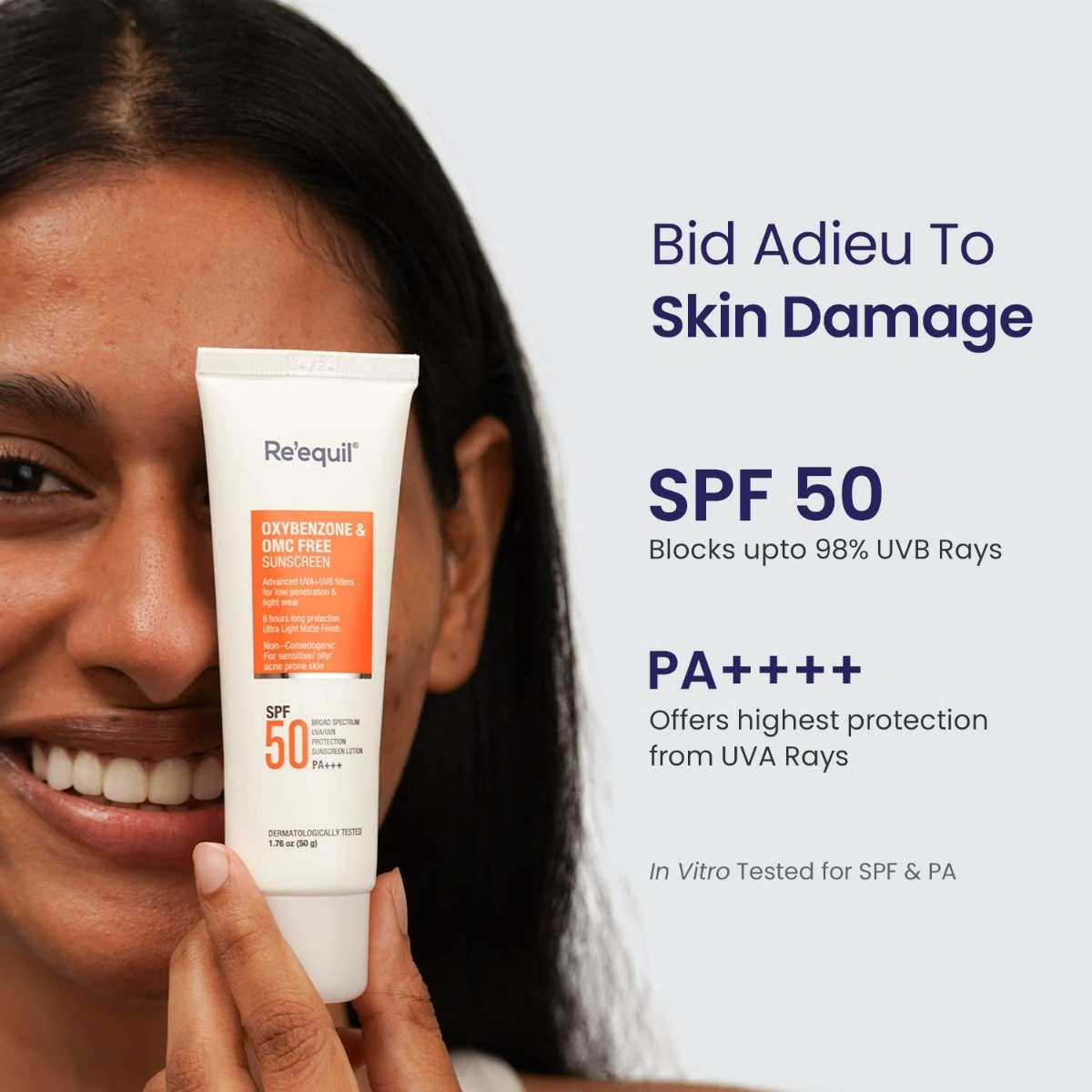 Re'equil Oxybenzone & OMC Free SPF 50 Pa++++ Sunscreen, 50 gm, Pack of 1 Re'equil Oxybenzone & OMC Free SPF 50 Pa++++ Sunscreen, 50 gm, Pack of 1