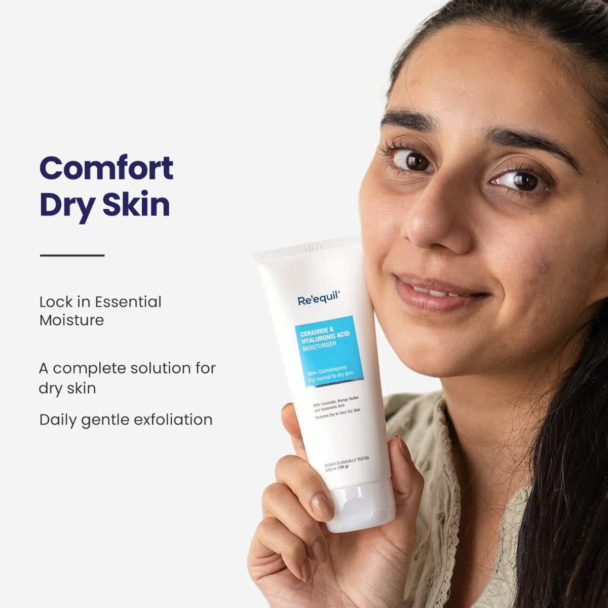 Re'equil Ceramide & Hyaluronic Acid Moisturiser 100 gm | With Ceramide, Mango Butter & Hyaluronic Acid | Locks In Moisture | Restores Dry Skin To Very Dry Skin | For Normal To Dry Skin, Pack of 1 Re'equil Ceramide & Hyaluronic Acid Moisturiser 100 gm | With Ceramide, Mango Butter & Hyaluronic Acid | Locks In Moisture | Restores Dry Skin To Very Dry Skin | For Normal To Dry Skin, Pack of 1
