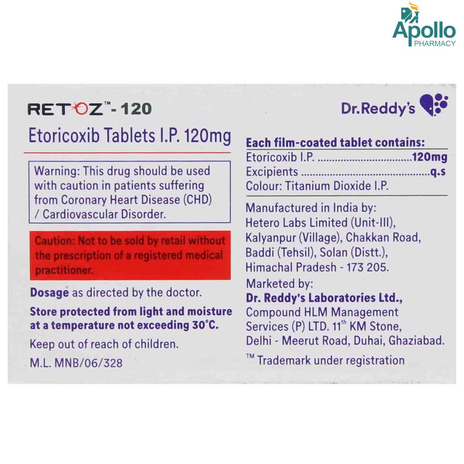 Retoz-120 Tablet 10's, Pack of 10 TABLETS Retoz-120 Tablet 10's, Pack of 10 TABLETS
