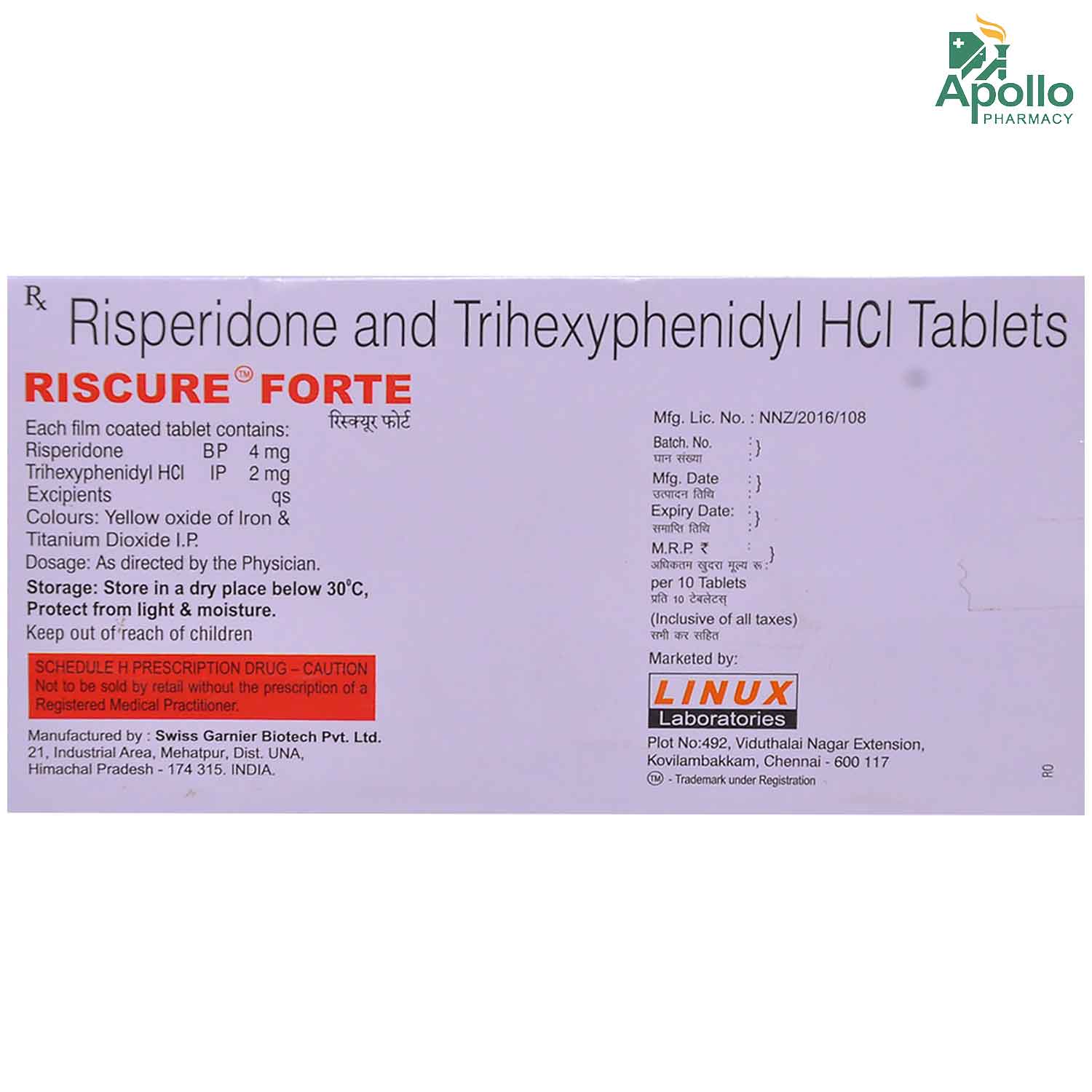 Riscure Forte Tablet 10's, Pack of 10 TABLETS Riscure Forte Tablet 10's, Pack of 10 TABLETS