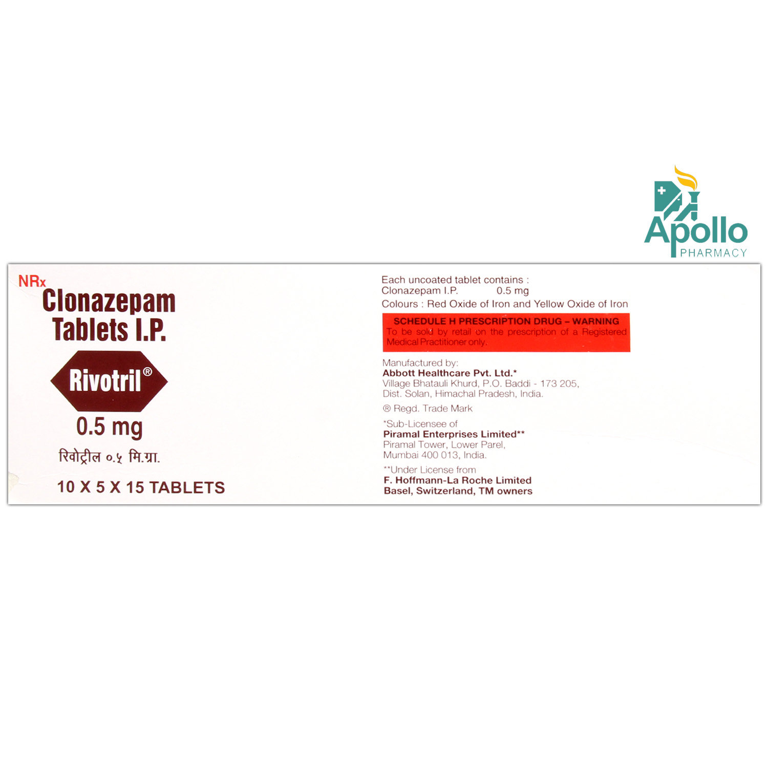 Rivotril 0.5 mg Tablet 15's, Pack of 15 TABLETS Rivotril 0.5 mg Tablet 15's, Pack of 15 TABLETS