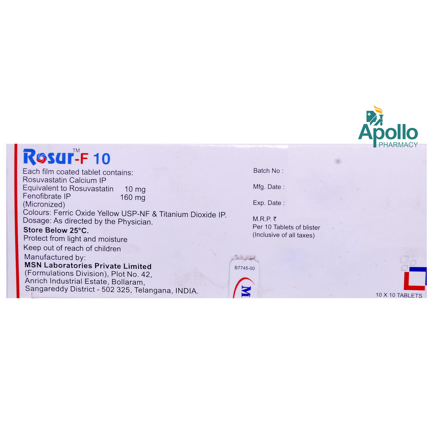 Rosur-F 10 Tablet 10's, Pack of 10 TABLETS Rosur-F 10 Tablet 10's, Pack of 10 TABLETS